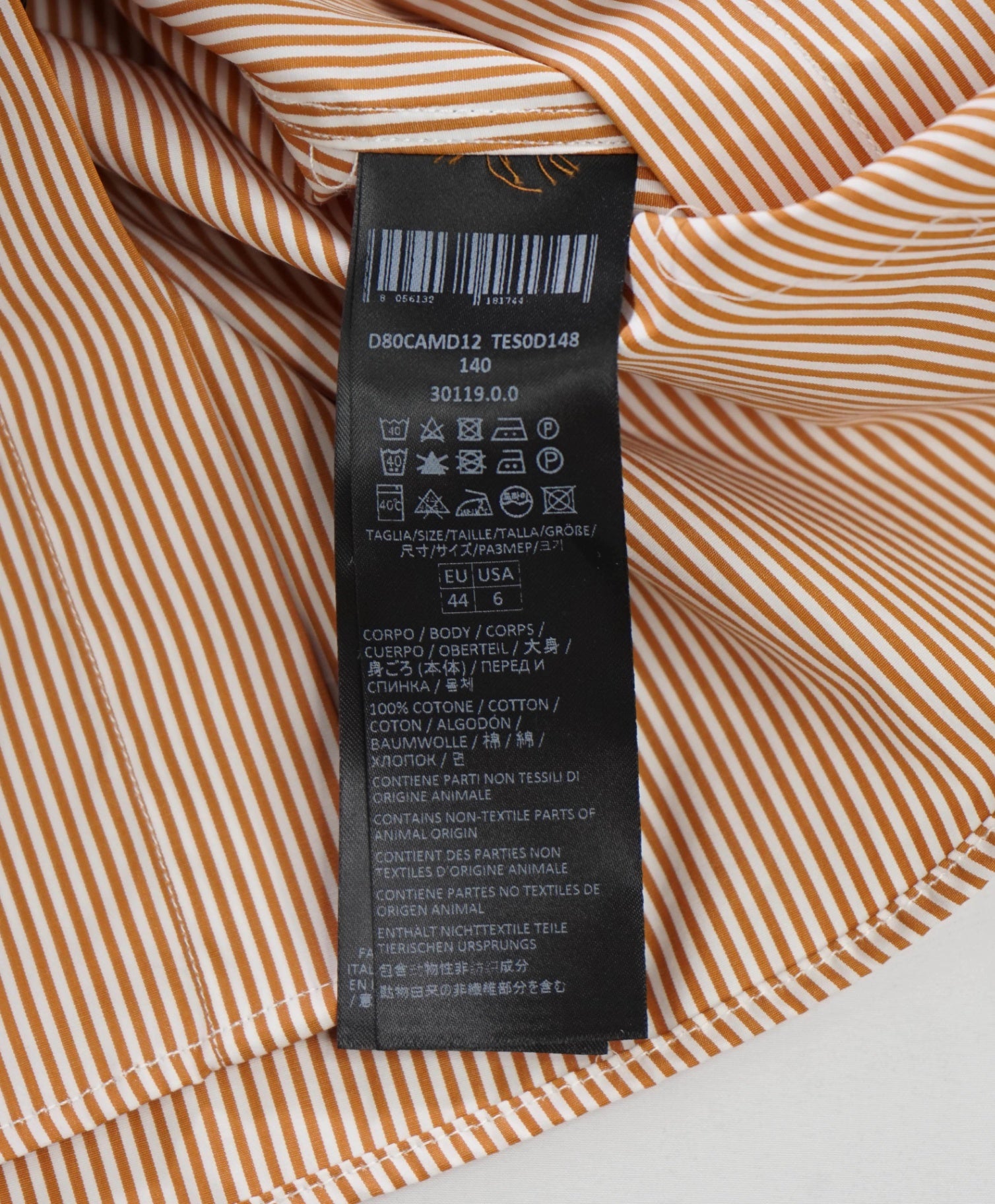 $495 ELEVENTY - Orange Stripe Cotton Shirt - 6 US