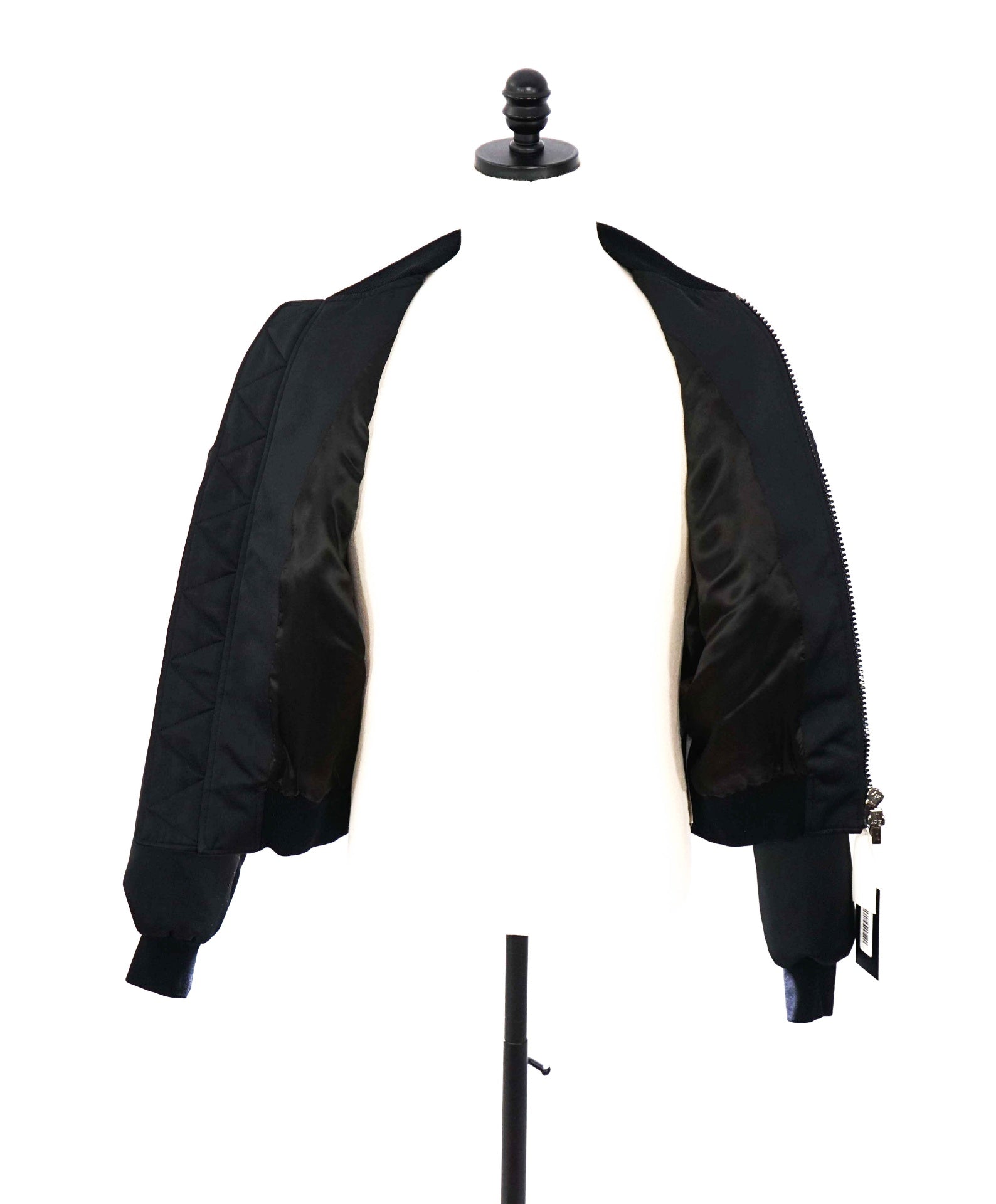 $1,195 ELEVENTY - Black Silk Style Polyester Bomber Coat - 8 US