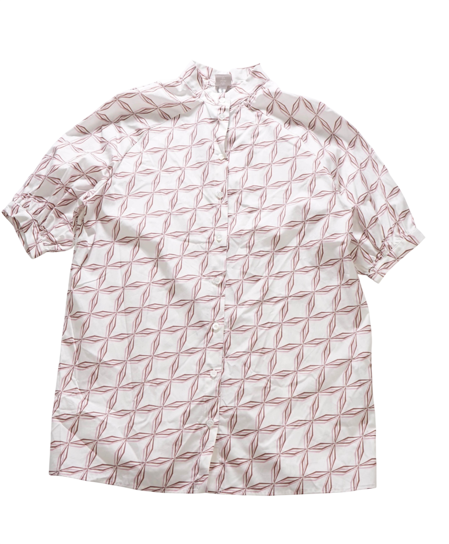 $495 ELEVENTY - White/Pink/Brown Geometric Cotton Shirt - 2 US