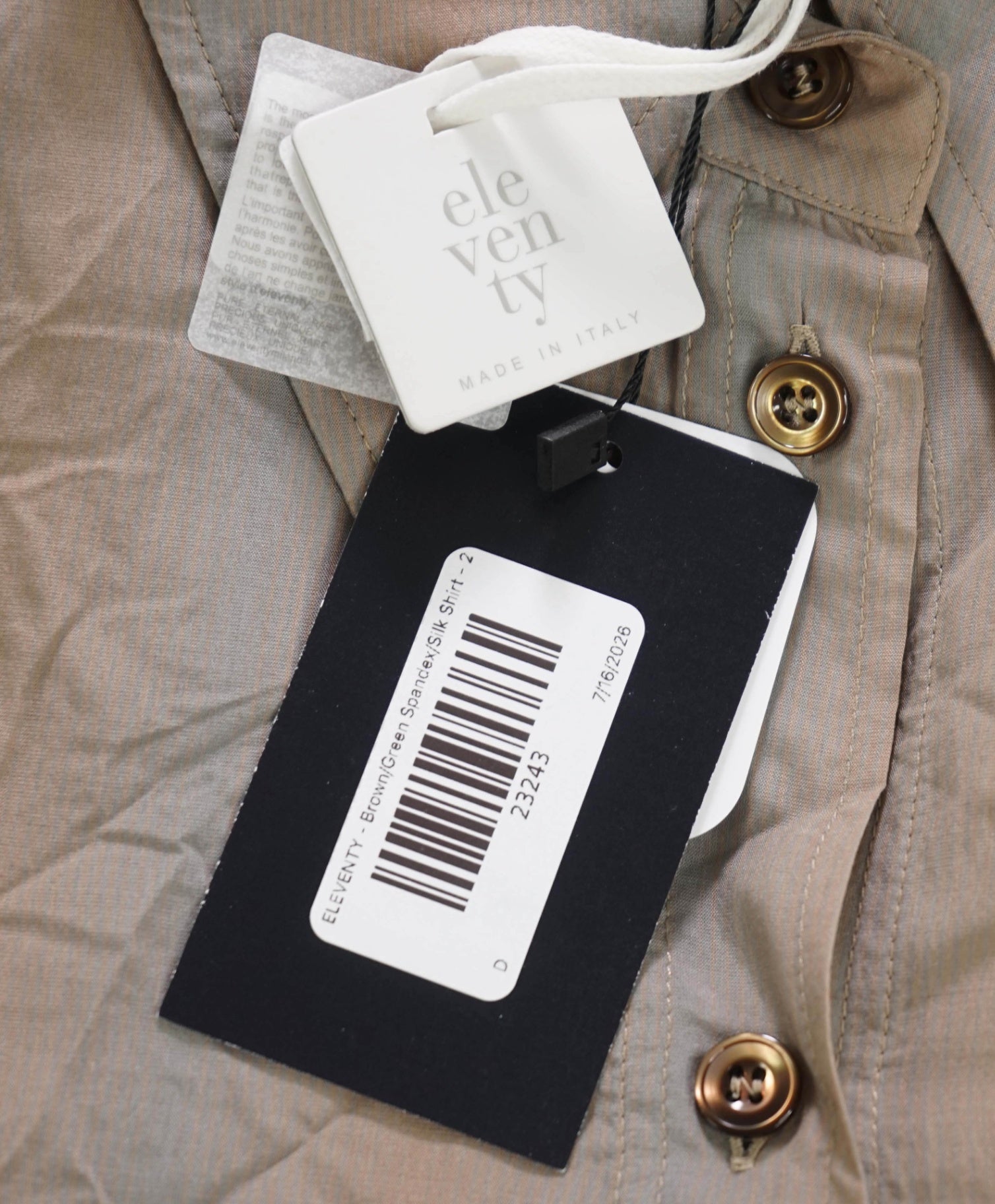 $595 ELEVENTY - Brown/Green Spandex/Silk Shirt - 2 US