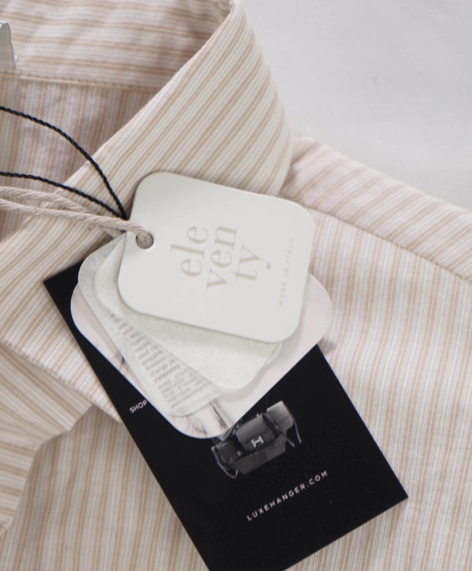 $495 ELEVENTY - Tan Stripe Cotton Shirt with Poplin - 2 US