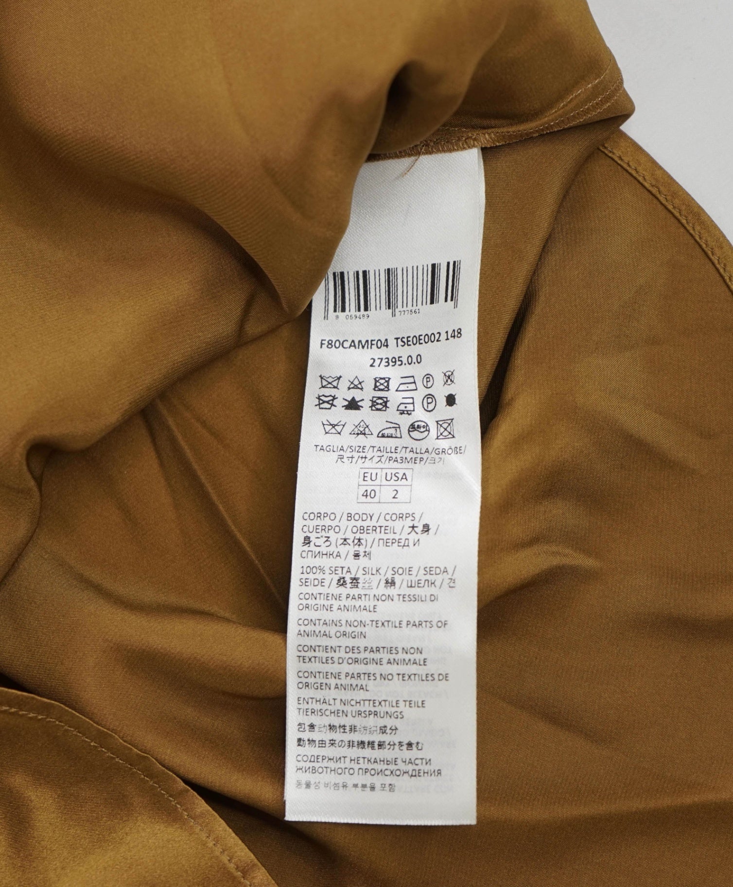 $790 ELEVENTY - Gold Silk Shirt - 2 US