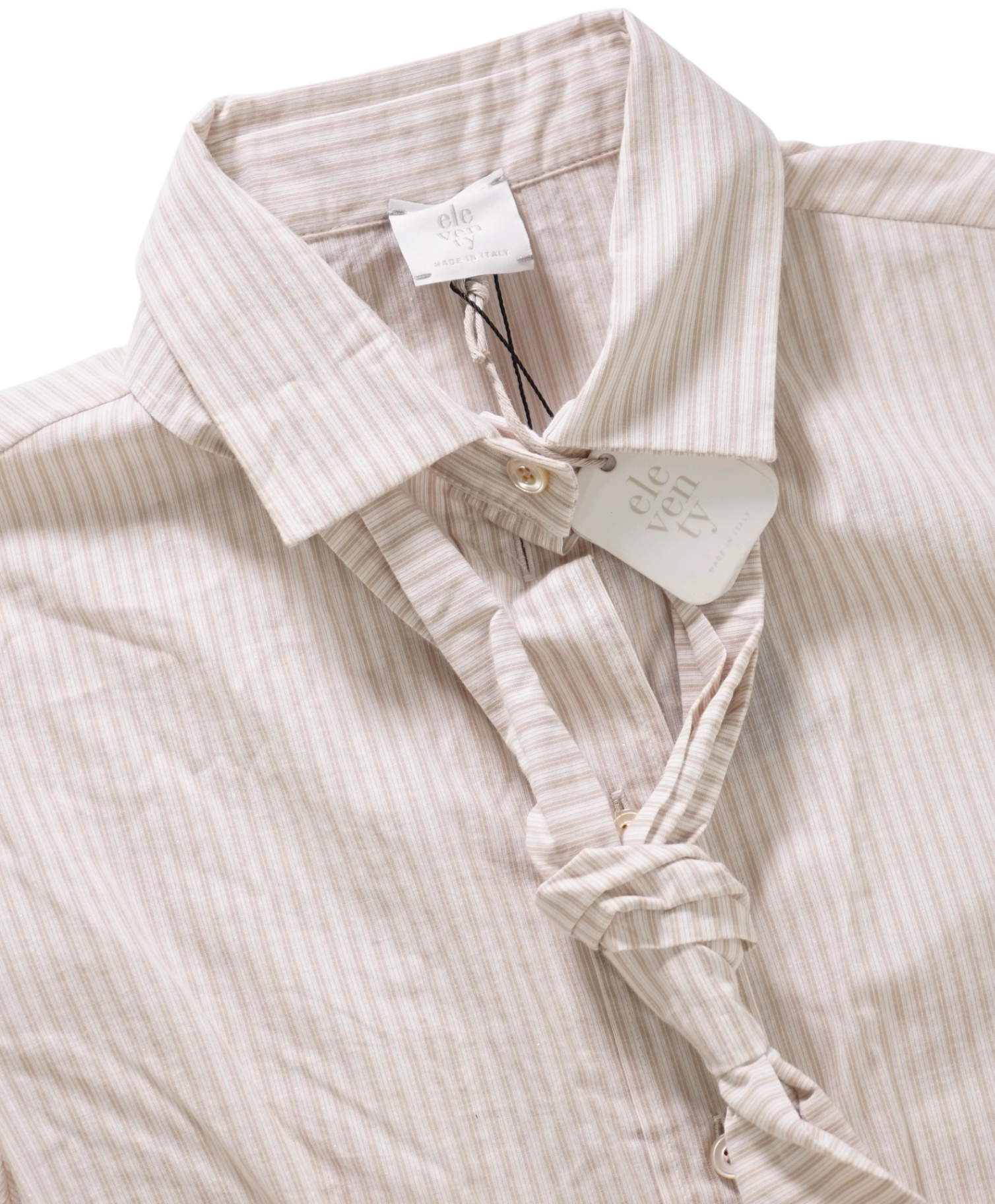 $495 ELEVENTY - Tan Stripe Cotton Shirt with Poplin - 2 US