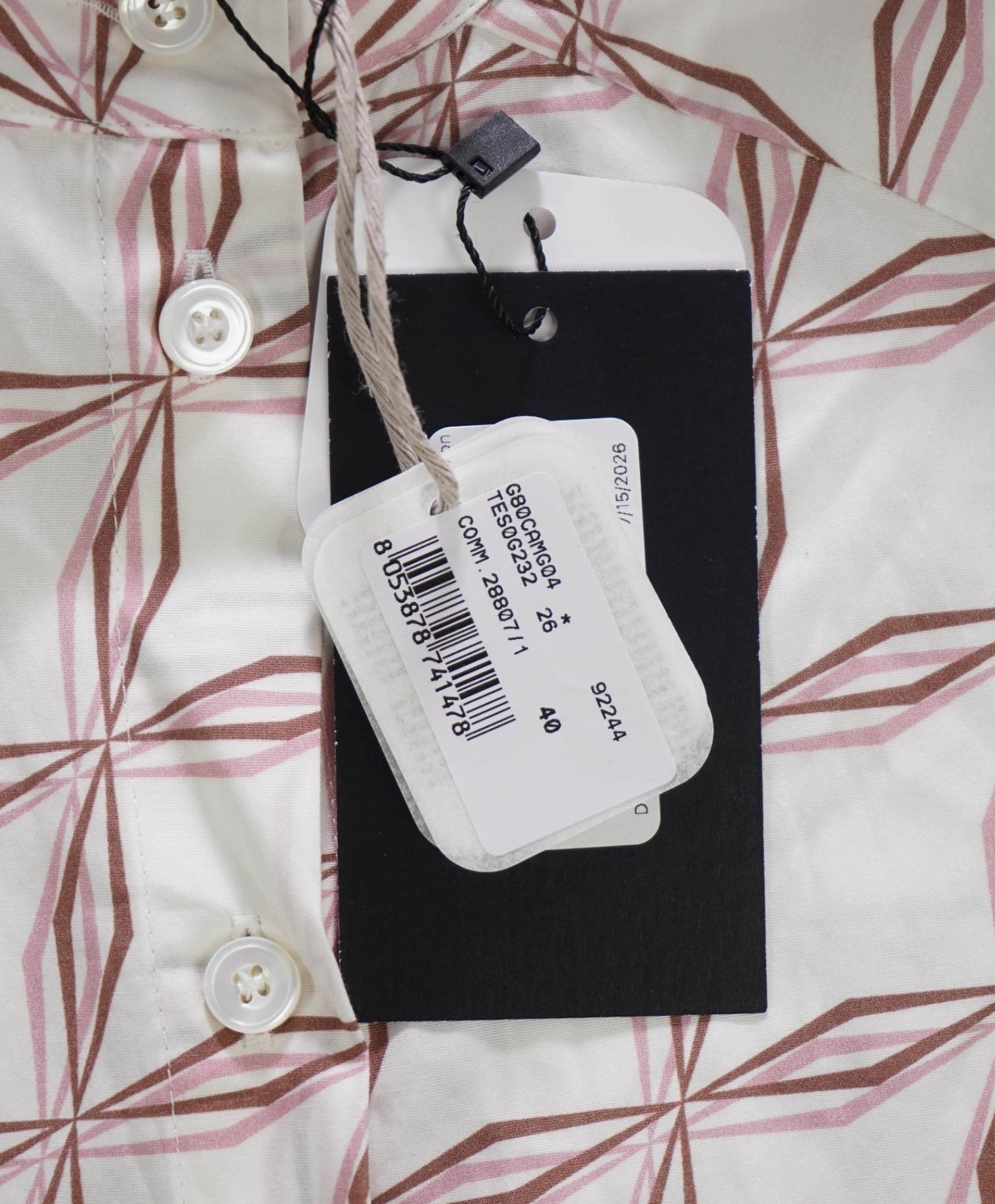 $495 ELEVENTY - White/Pink/Brown Geometric Cotton Shirt - 2 US