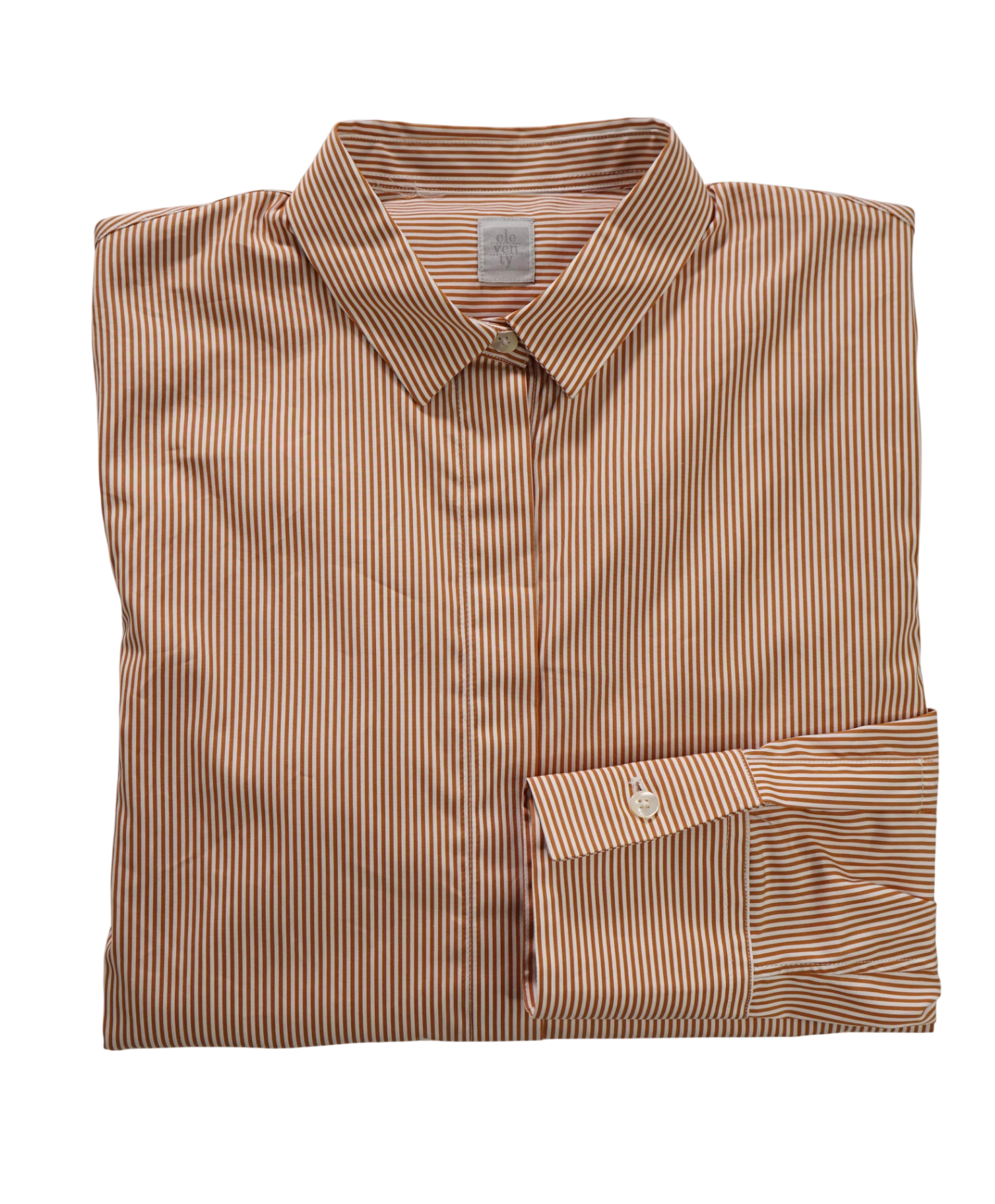 $495 ELEVENTY - Orange Stripe Cotton Shirt - 6 US