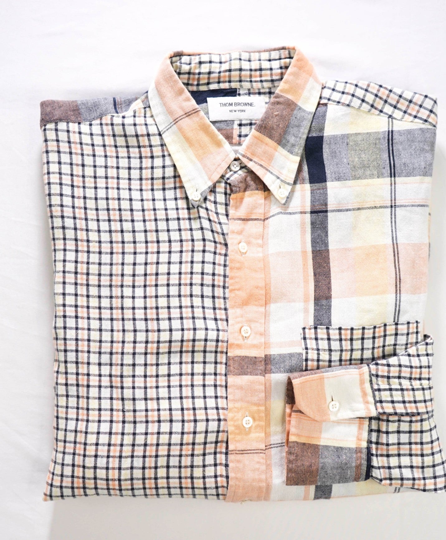 THOM BROWNE - Pink/Yellow Patchwork Plaid Cotton Shirt - 4