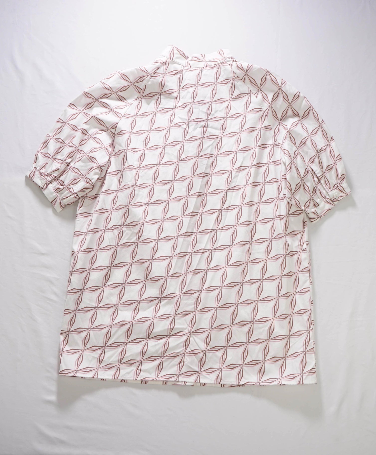 $495 ELEVENTY - White/Pink/Brown Geometric Cotton Shirt - 2 US