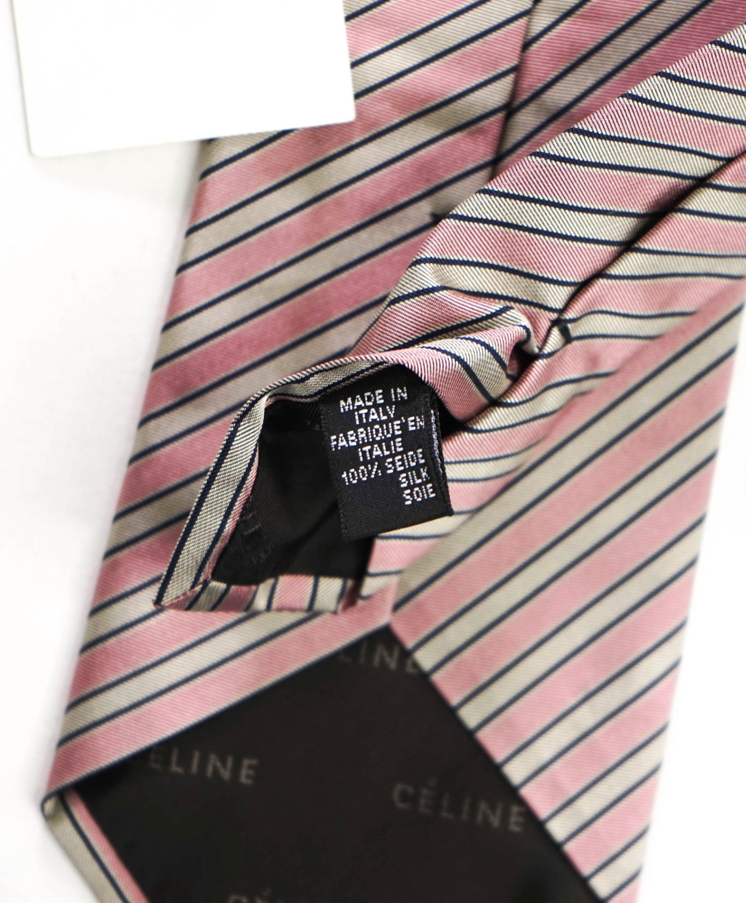 $195 CELINE - Pink Stripe Silk - 3.5" Tie