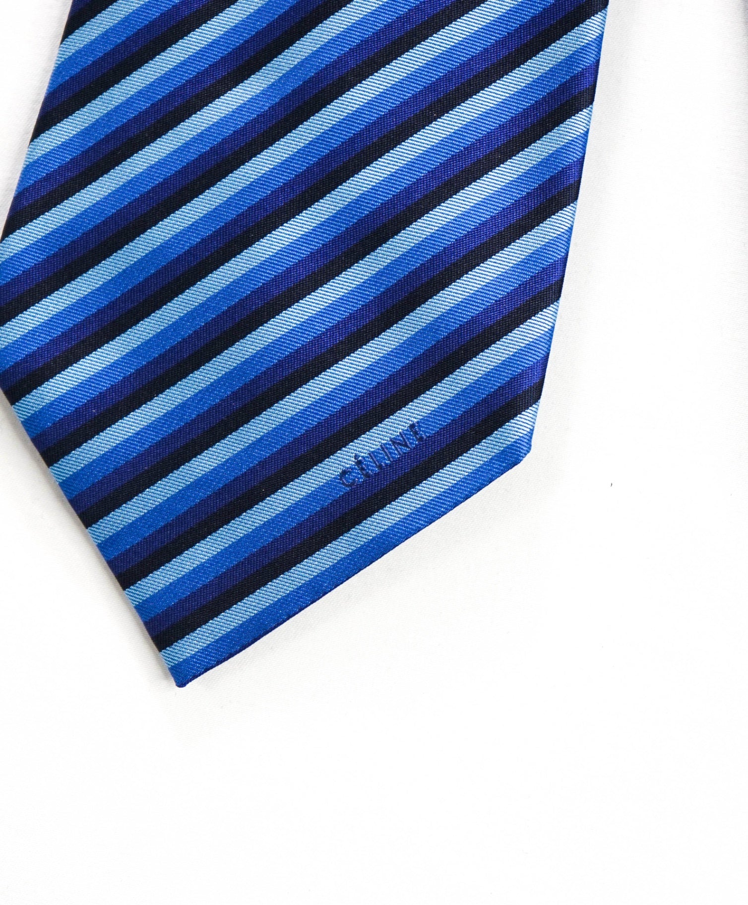 $195 CELINE - Blue Stripe Silk - 3.5" Tie