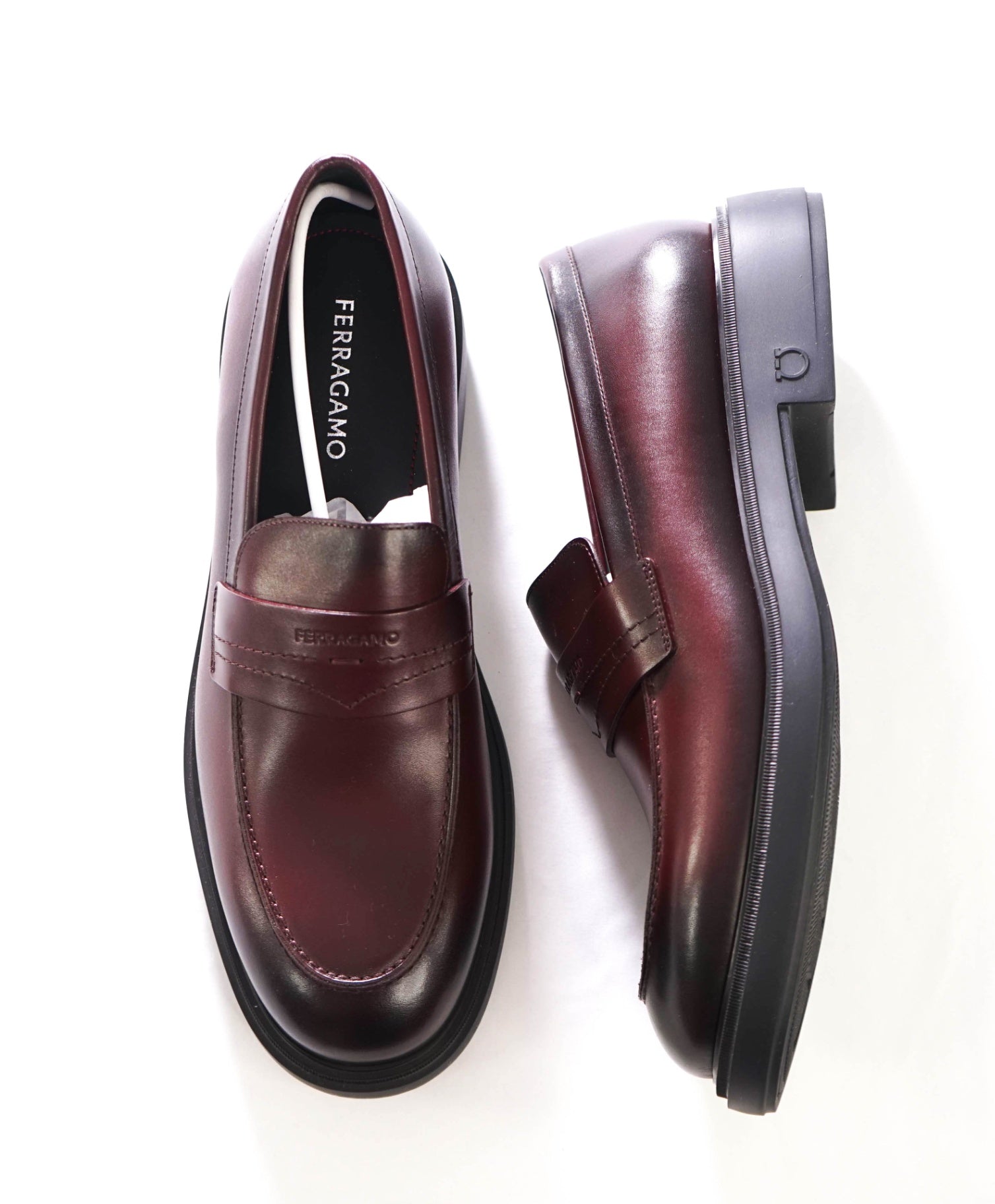 $995 FERRAGAMO - "CALIGOLA" Brown Lug-Sole Loafers - 12 EE