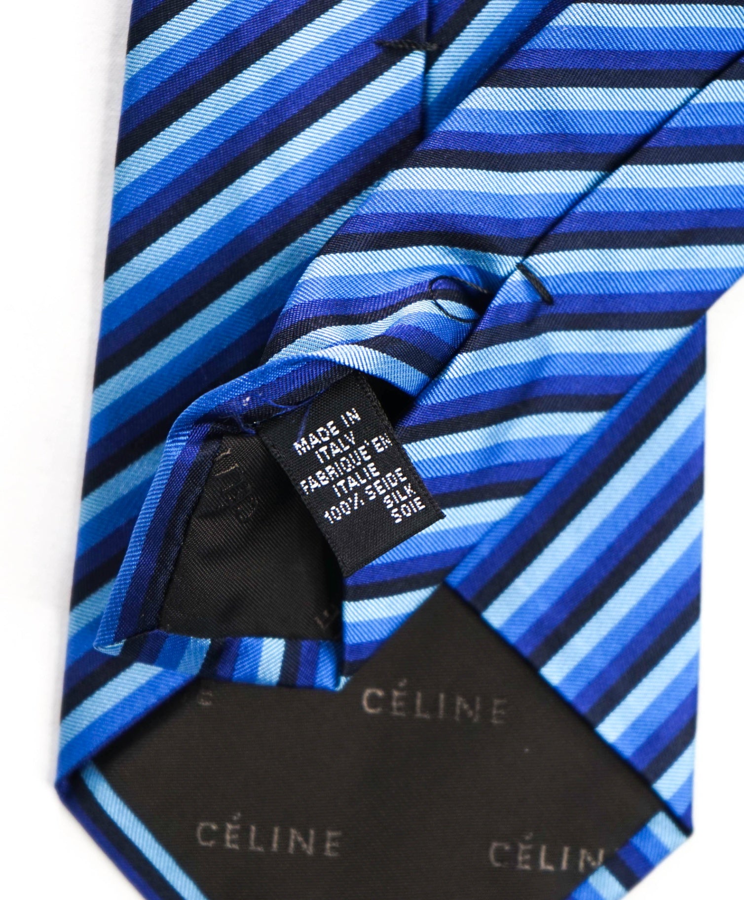 $195 CELINE - Blue Stripe Silk - 3.5" Tie