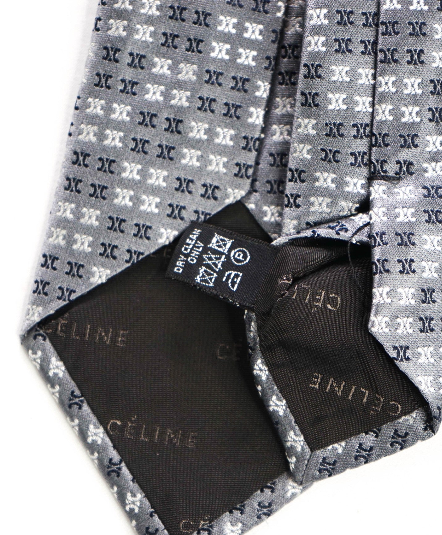$195 CELINE - Silver/Black LOGO Silk - 3.5" Tie