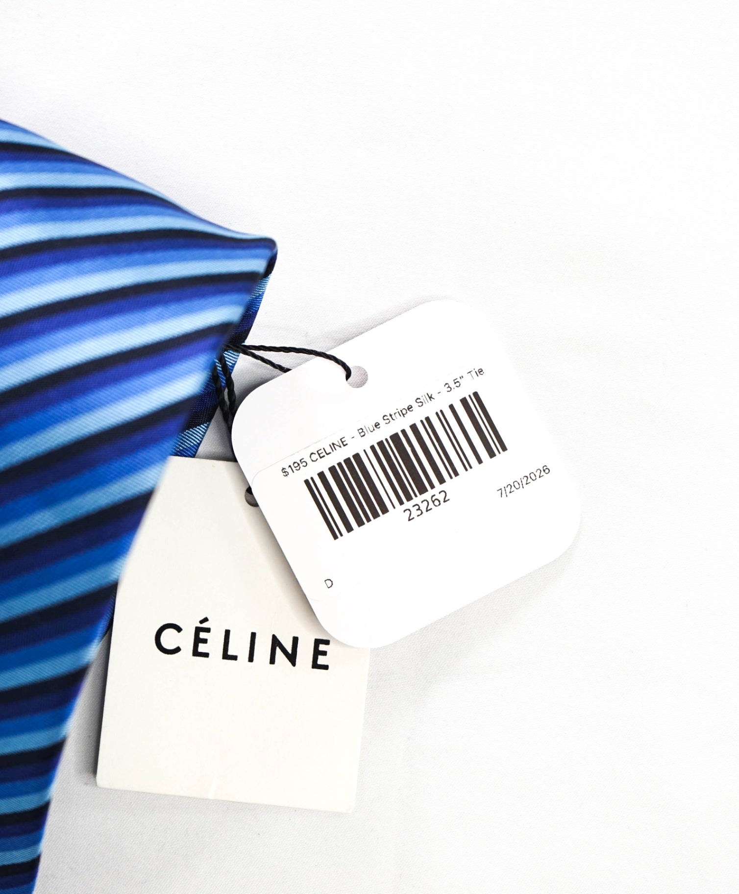 $195 CELINE - Blue Stripe Silk - 3.5" Tie
