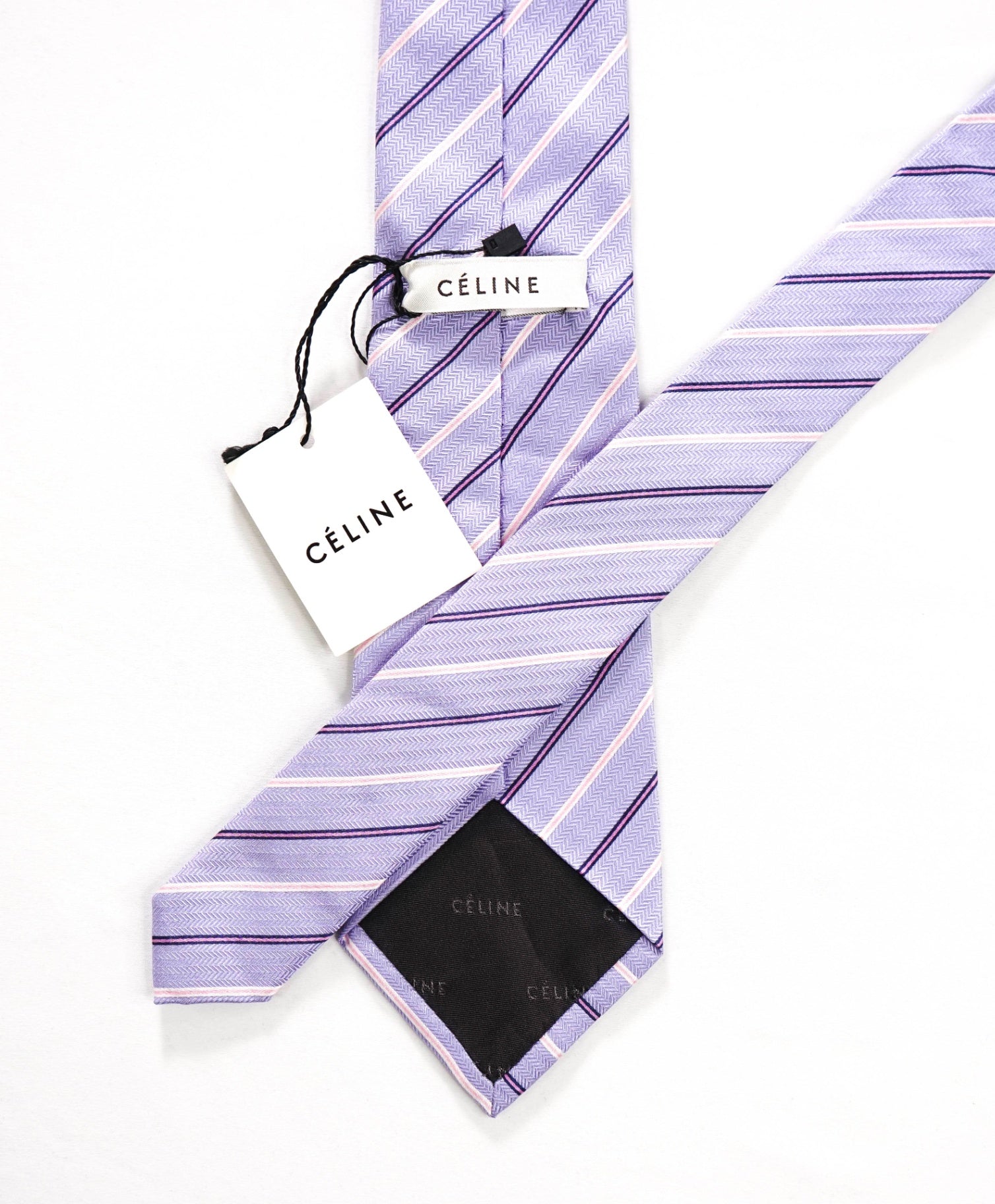 $195 CELINE - Purple Stripe Silk - 3.25" Tie