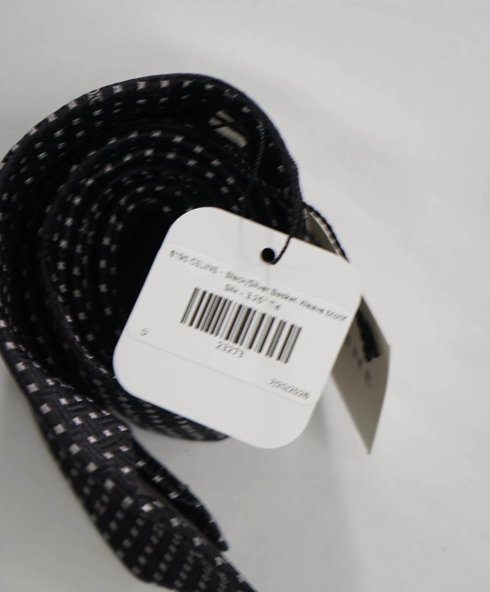 $195 CELINE - Black/Silver Basket Weave Motif Silk - 3.25" Tie
