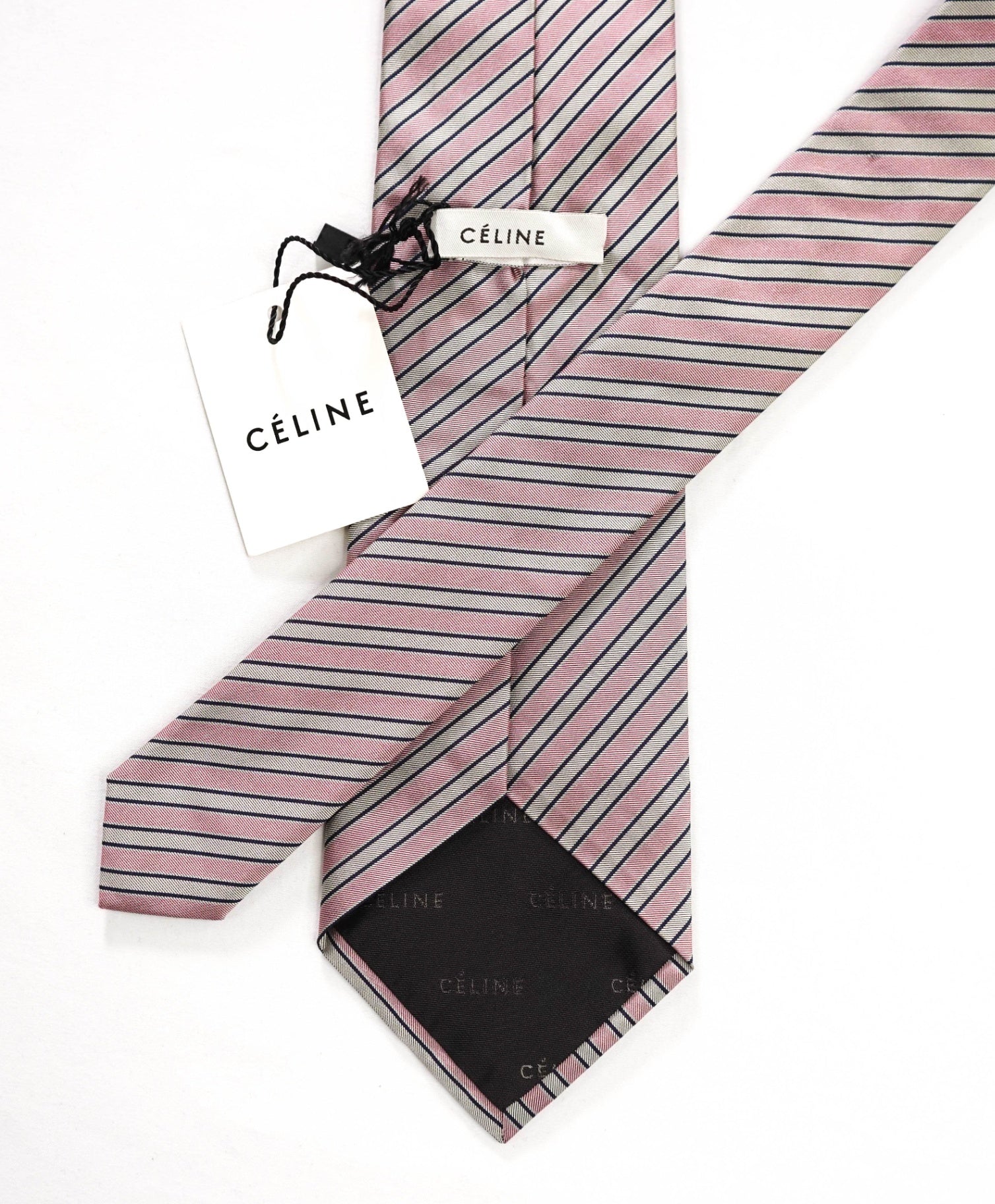 $195 CELINE - Pink Stripe Silk - 3.5" Tie