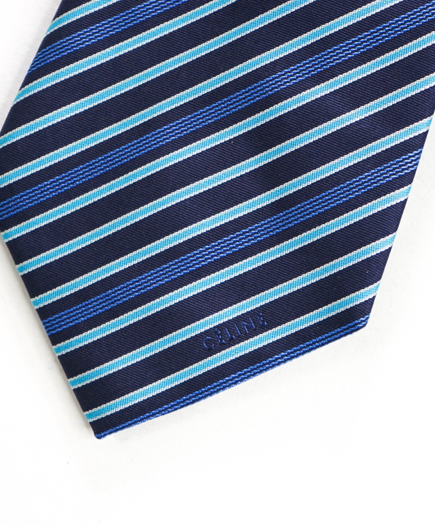 $195 CELINE - Blue Stripe Silk - 3.5" Tie