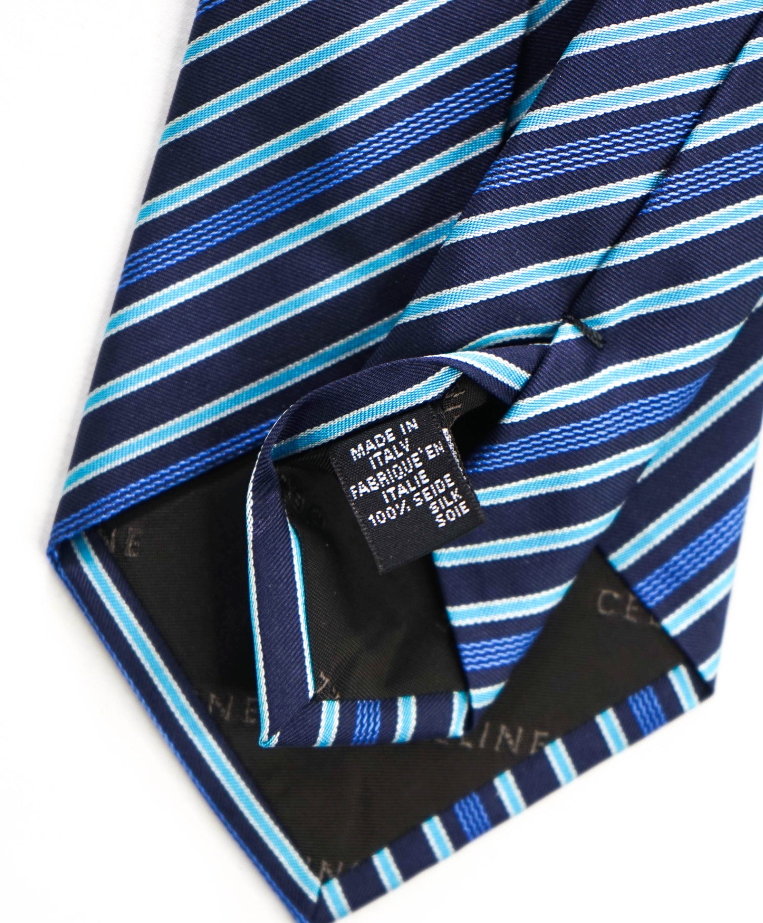$195 CELINE - Blue Stripe Silk - 3.5" Tie