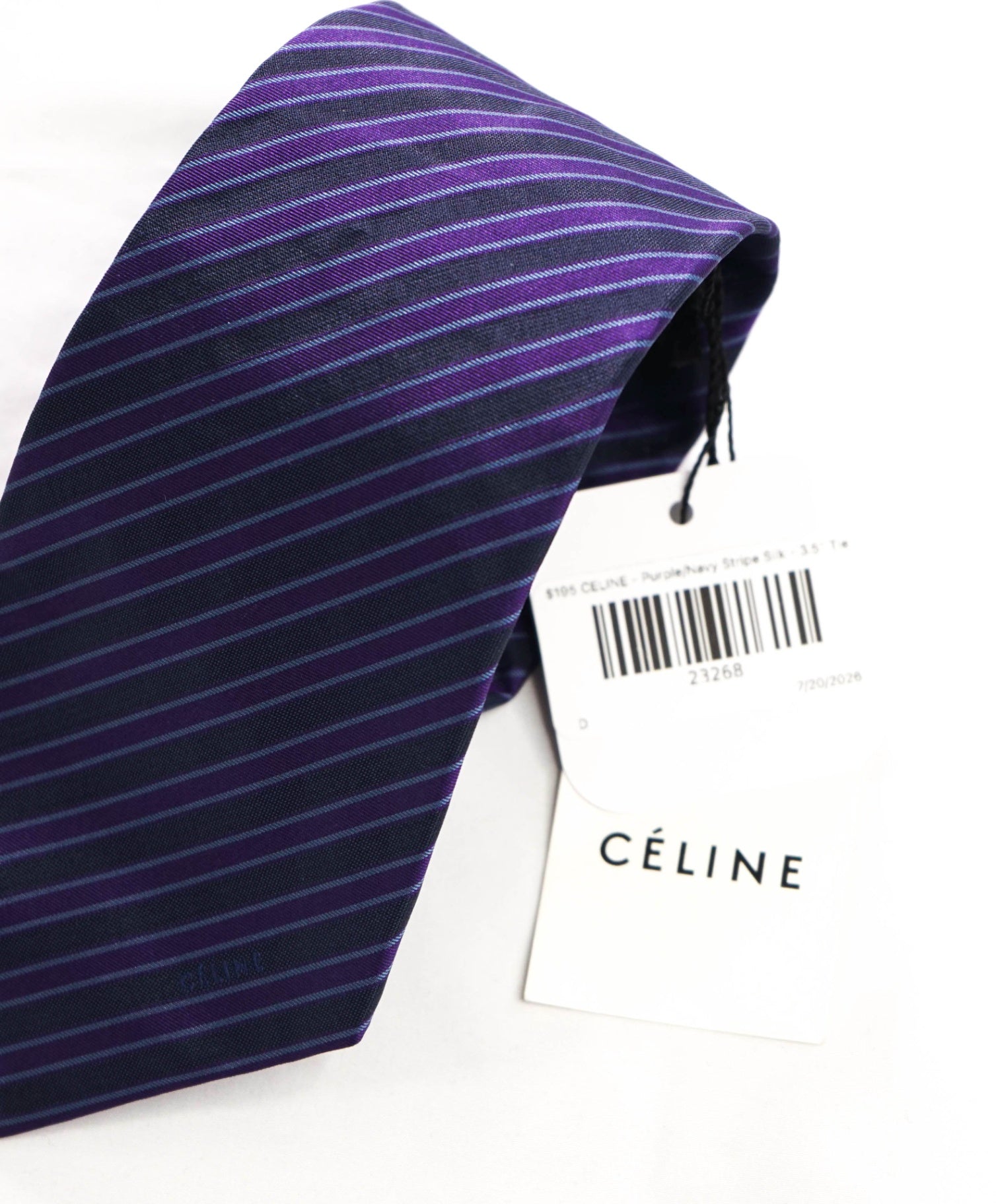 $195 CELINE - Purple/Navy Stripe Silk - 3.5" Tie