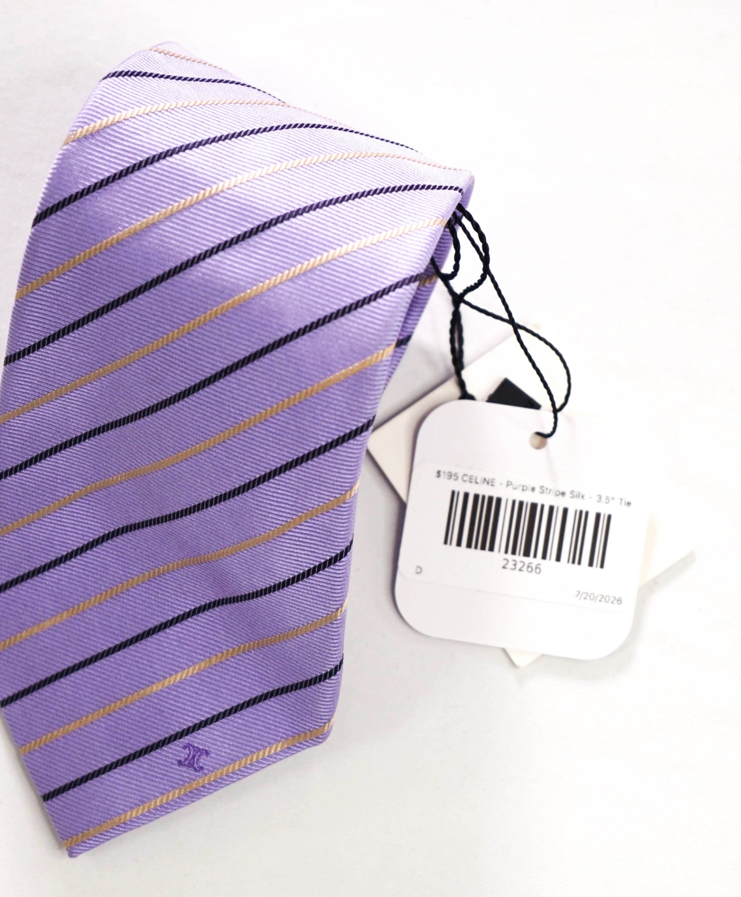$195 CELINE - Purple Stripe Silk - 3.5" Tie