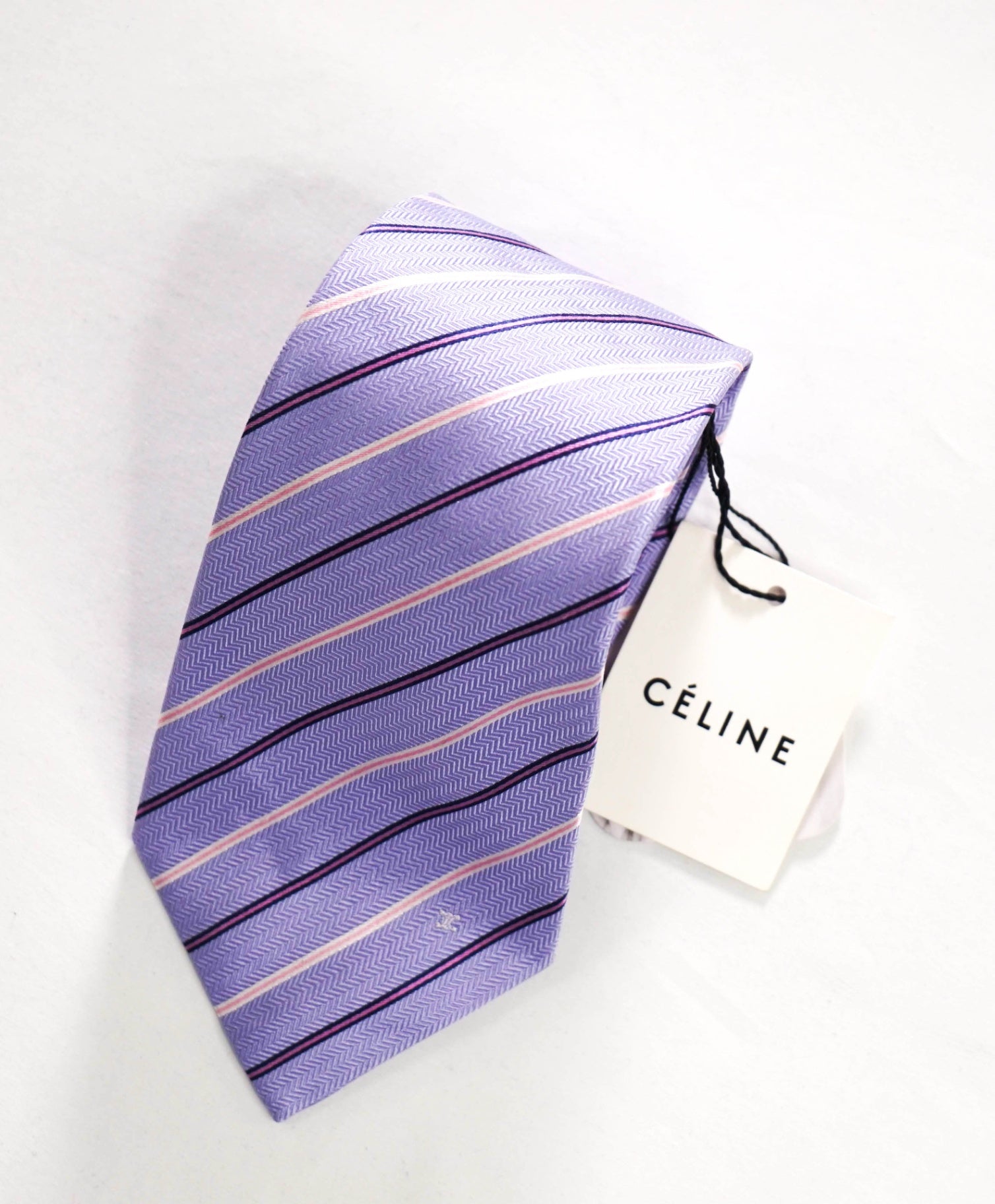 $195 CELINE - Purple Stripe Silk - 3.25" Tie