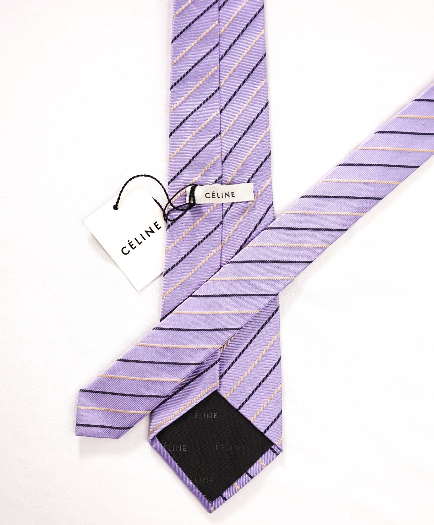 $195 CELINE - Purple Stripe Silk - 3.5" Tie