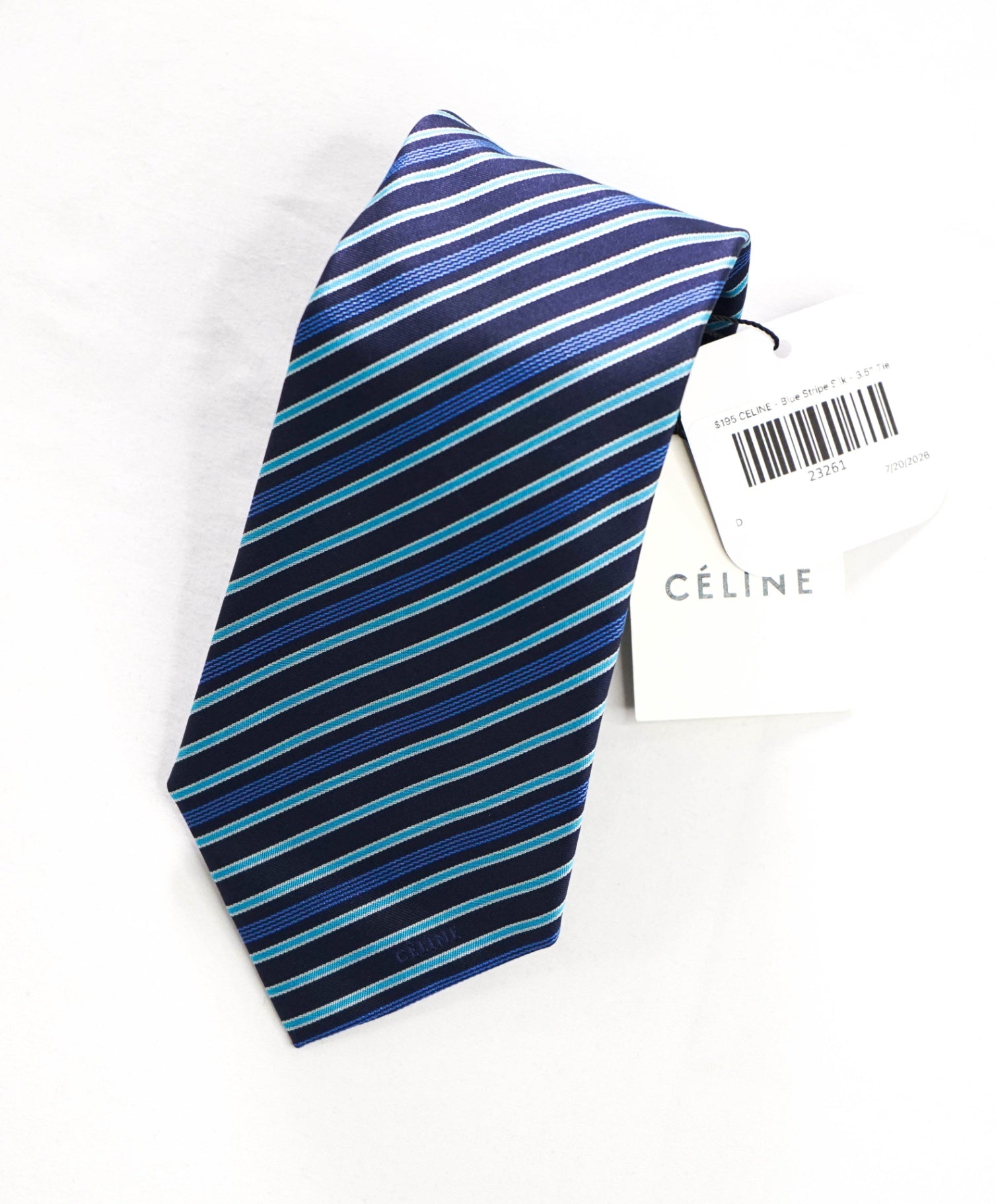 $195 CELINE - Blue Stripe Silk - 3.5" Tie