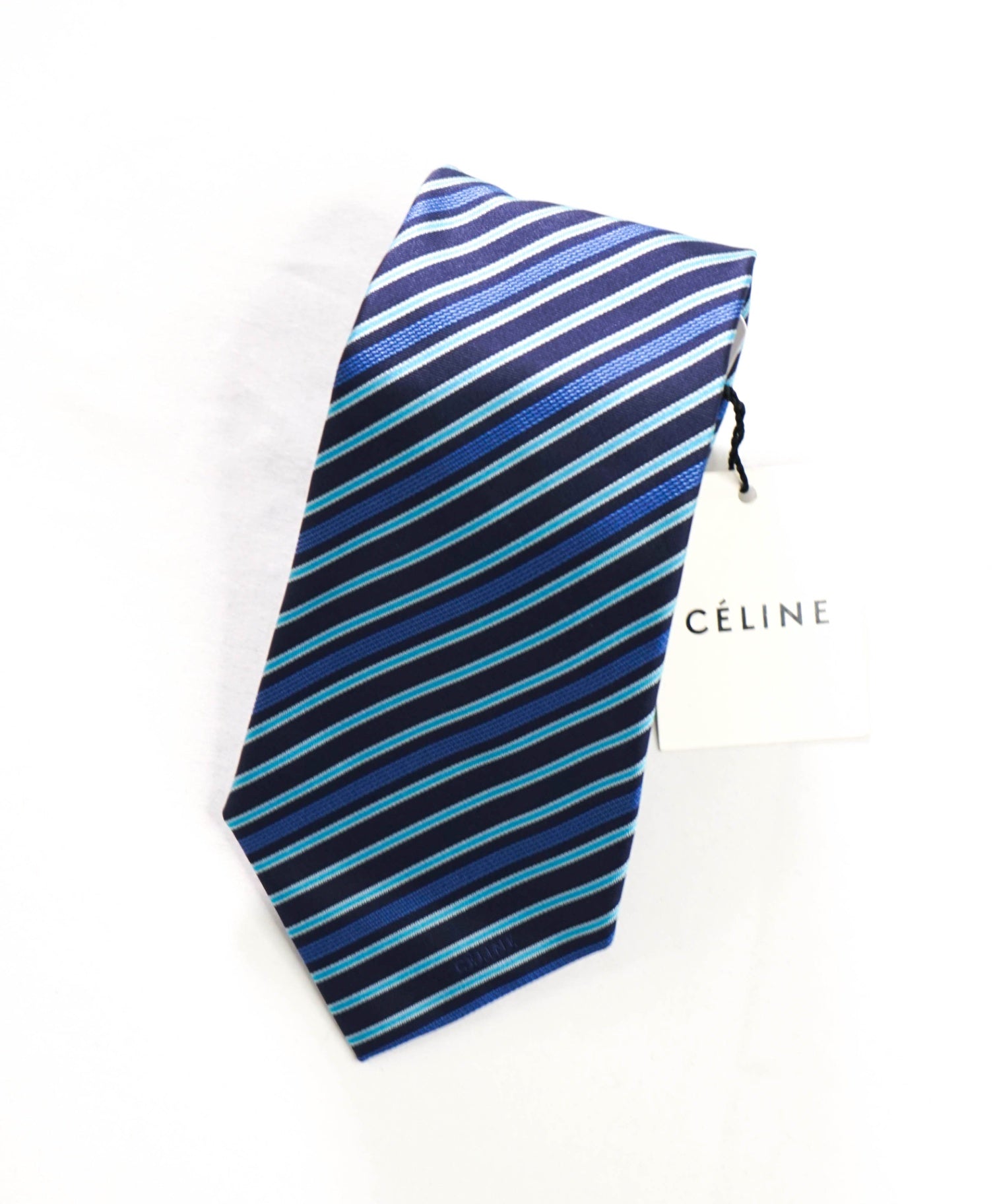 $195 CELINE - Blue Stripe Silk - 3.5" Tie