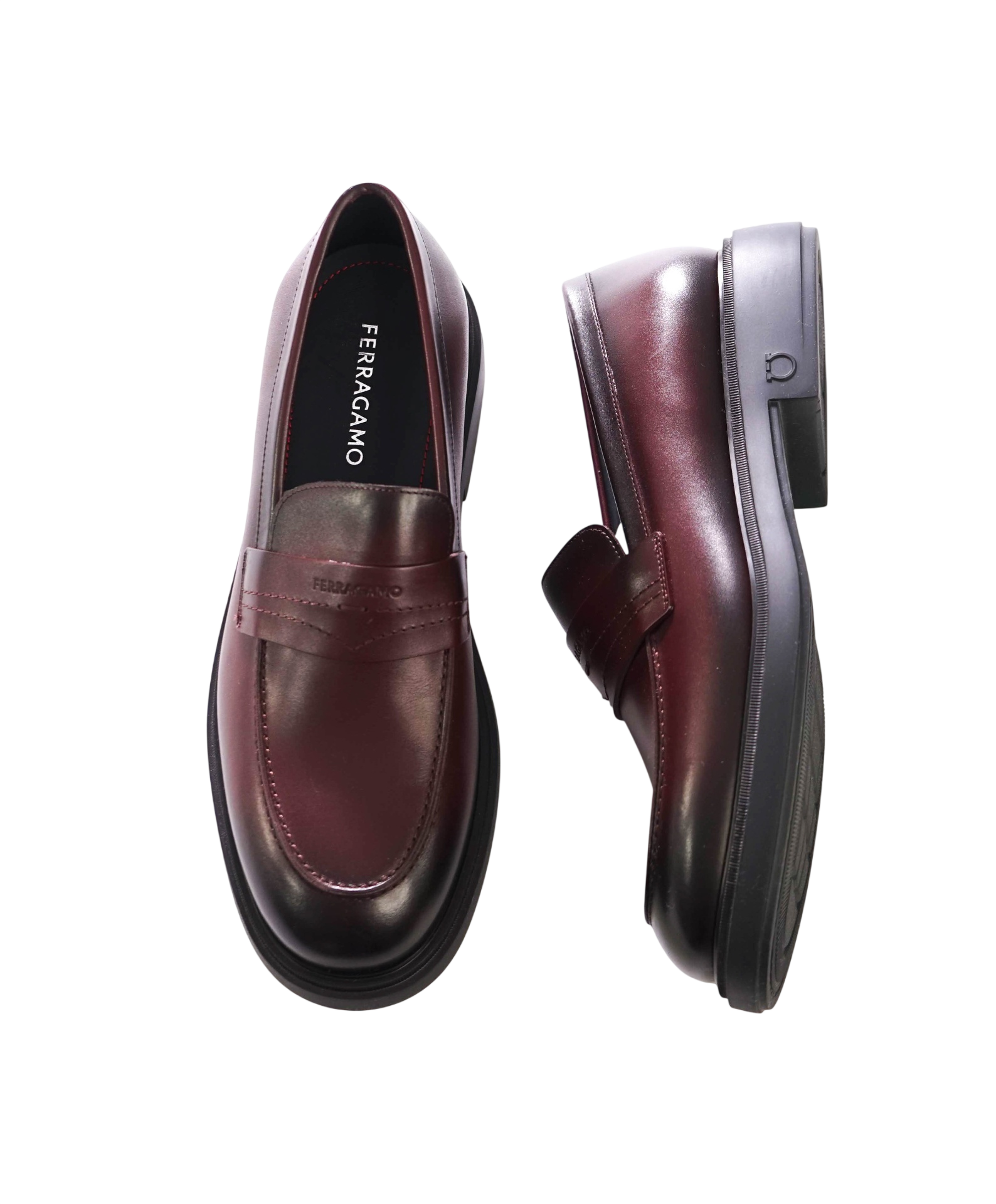 $995 FERRAGAMO - "CALIGOLA" Brown Lug-Sole Loafers - 11 EE