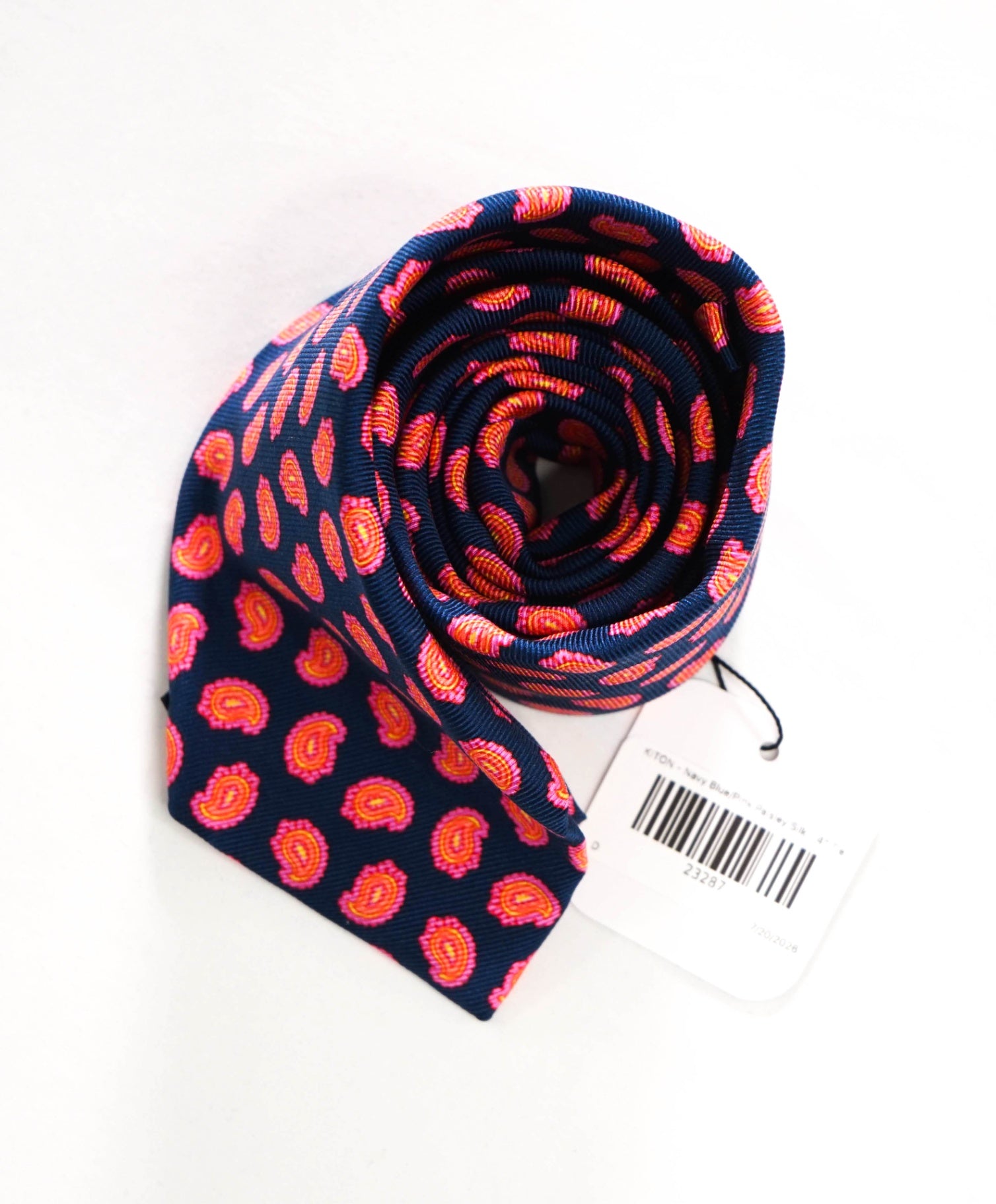 KITON - Navy Blue/Pink Paisley Silk - 4" Tie