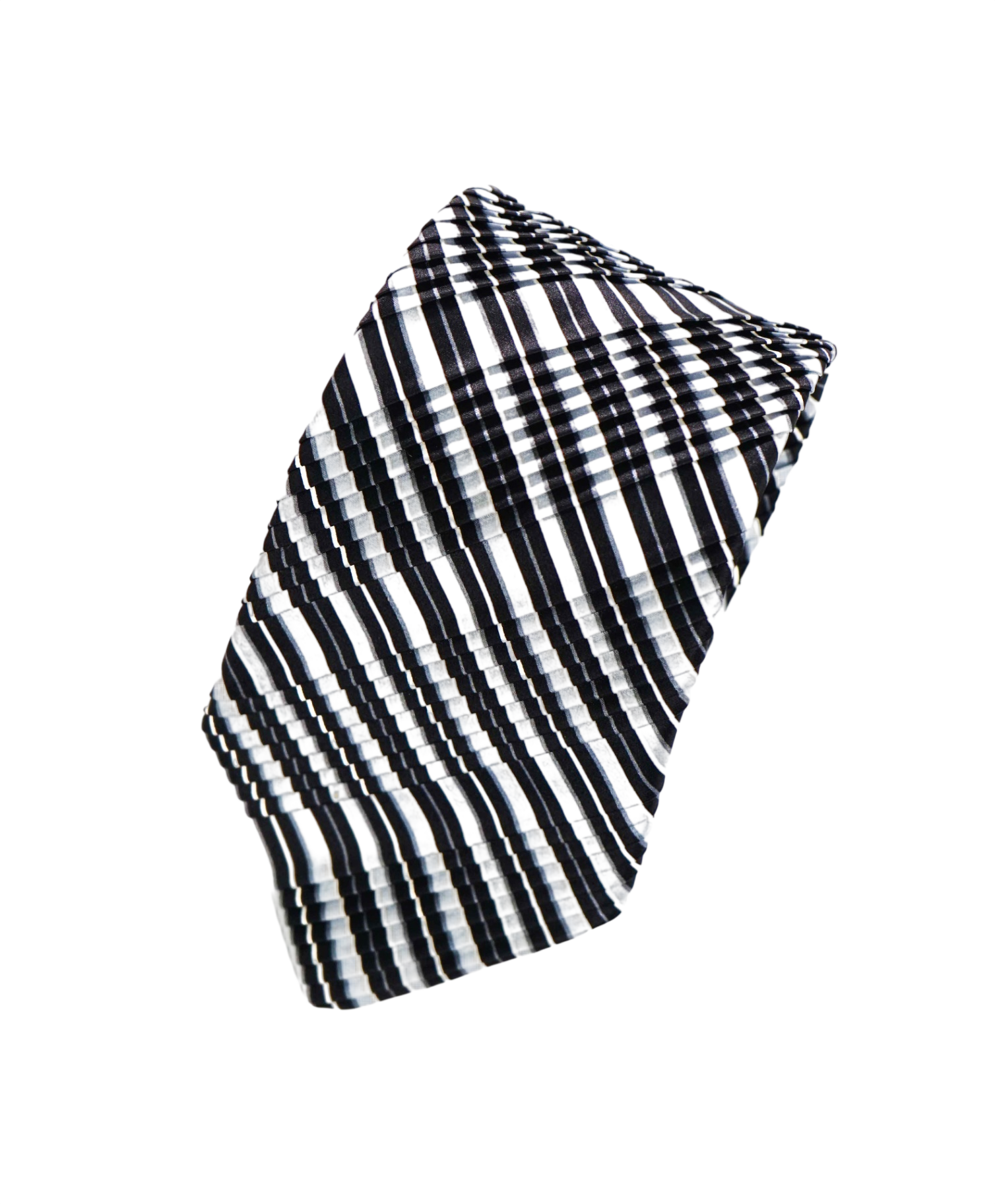 $345 BRIONI - Silver/Black Stripe Pleated Silk - 3.5" Tie