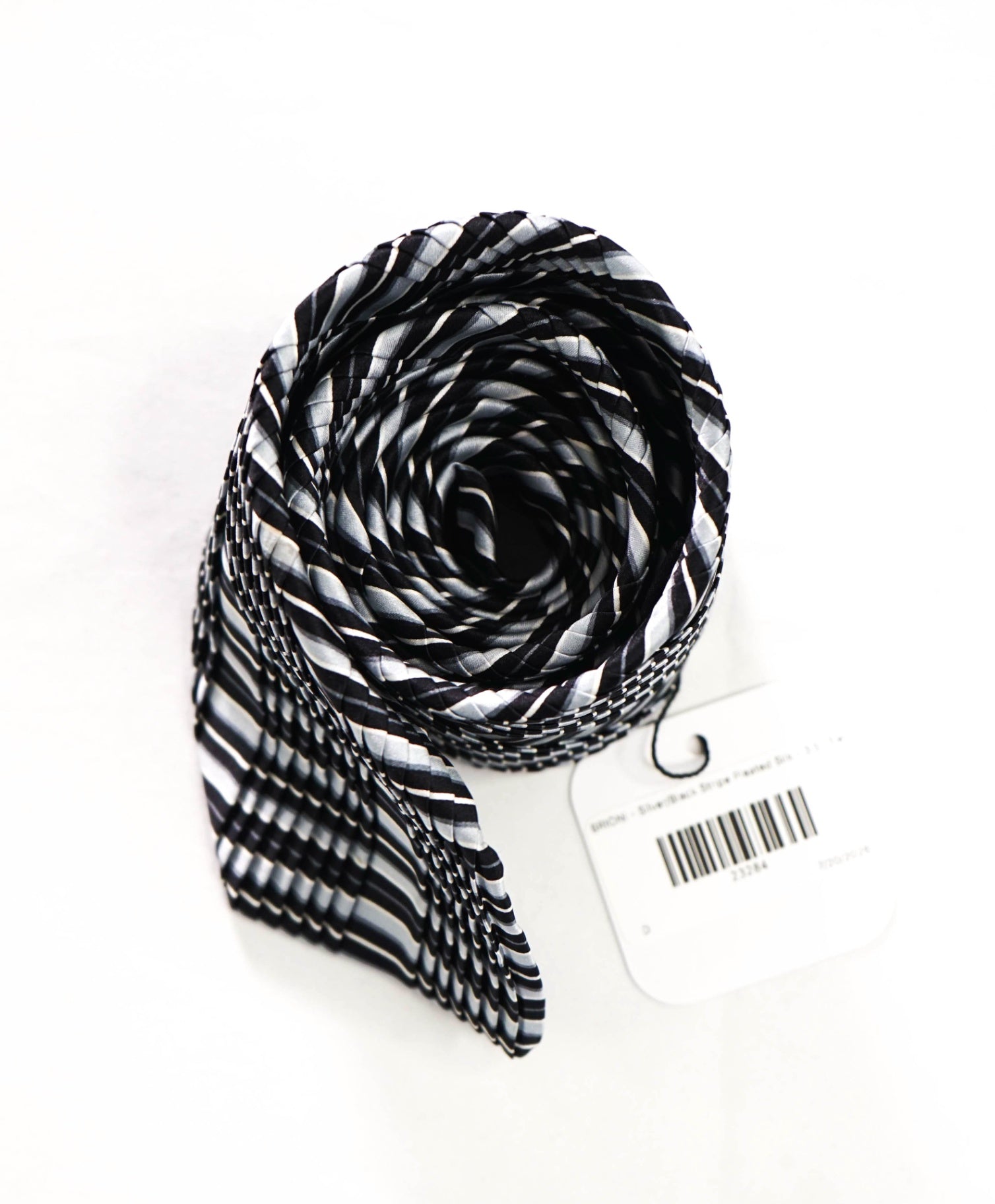 $345 BRIONI - Silver/Black Stripe Pleated Silk - 3.5" Tie