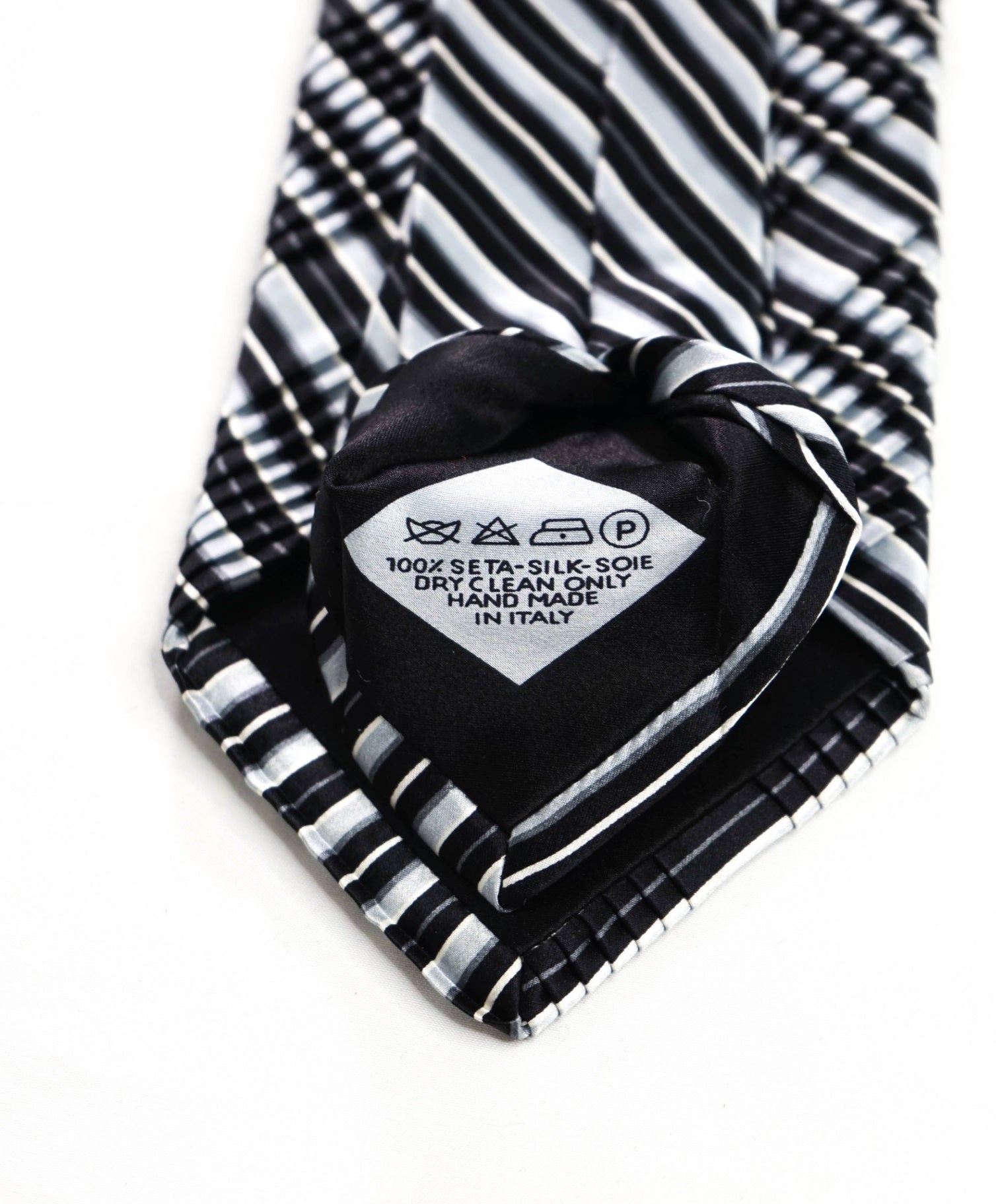$345 BRIONI - Silver/Black Stripe Pleated Silk - 3.5" Tie