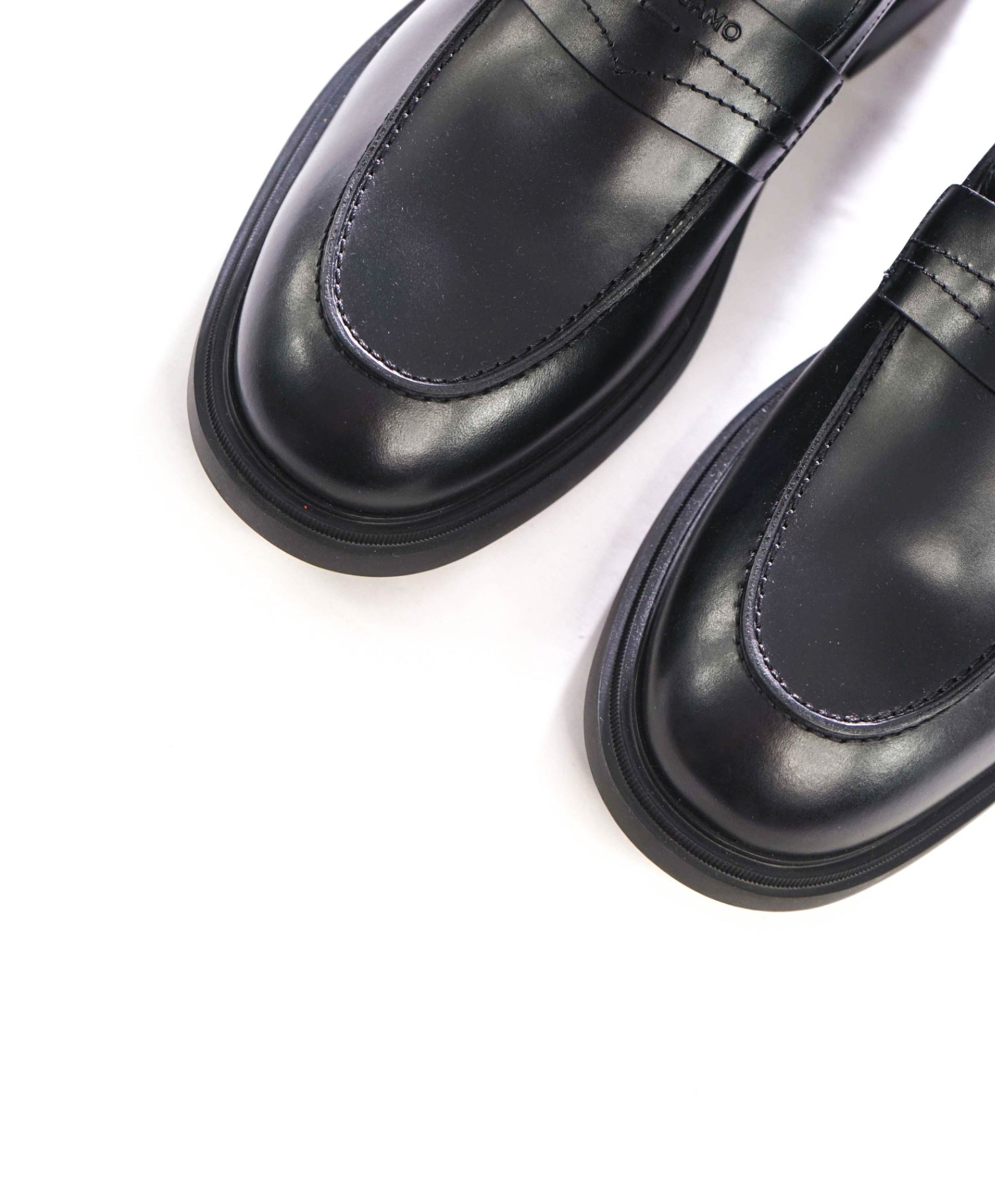 $995 FERRAGAMO - "CALIGOLA" Black Lug-Sole Loafers - 12 EE