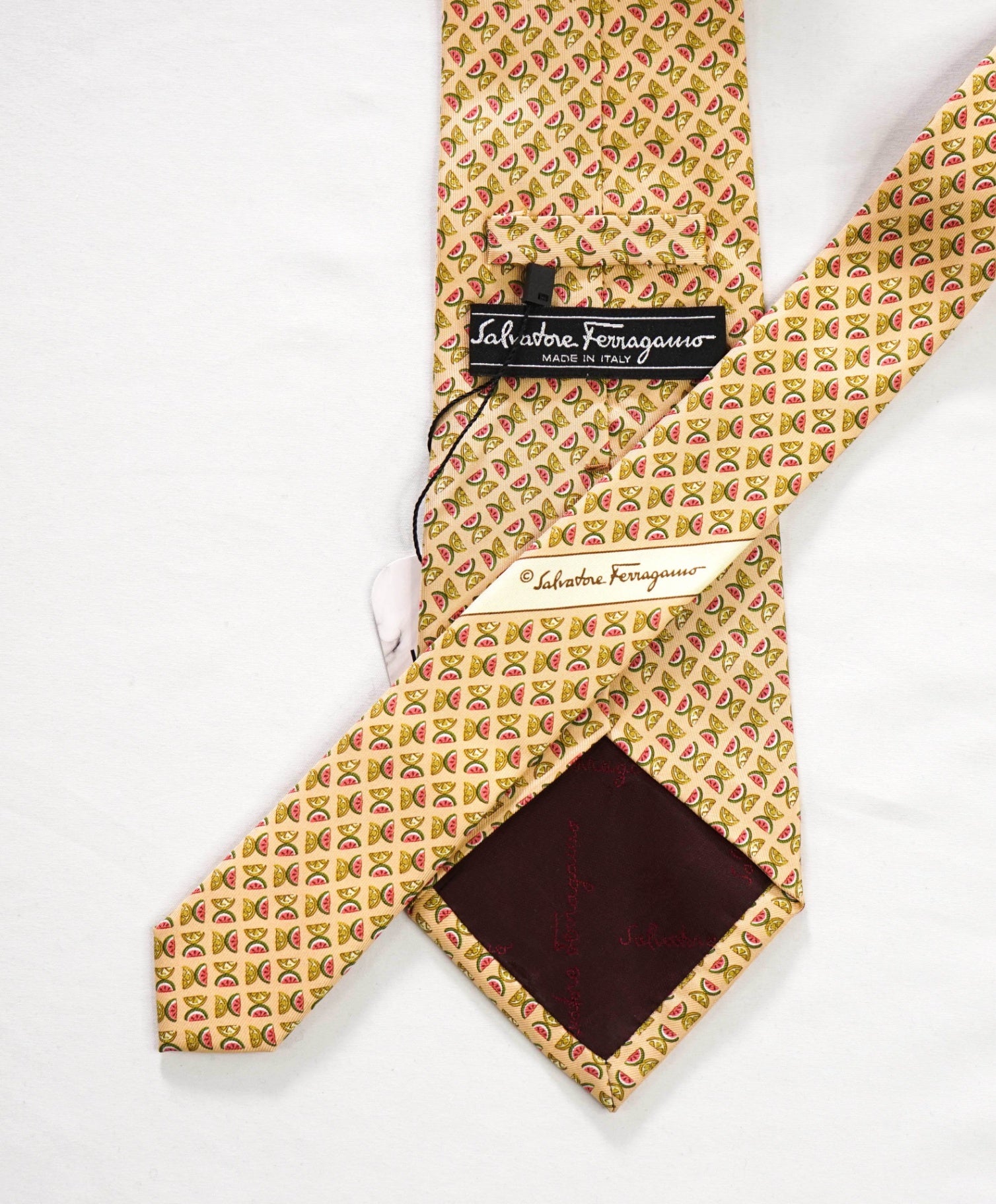 $220 FERRAGAMO - Yellow Fruit Silk - 3.75" Tie