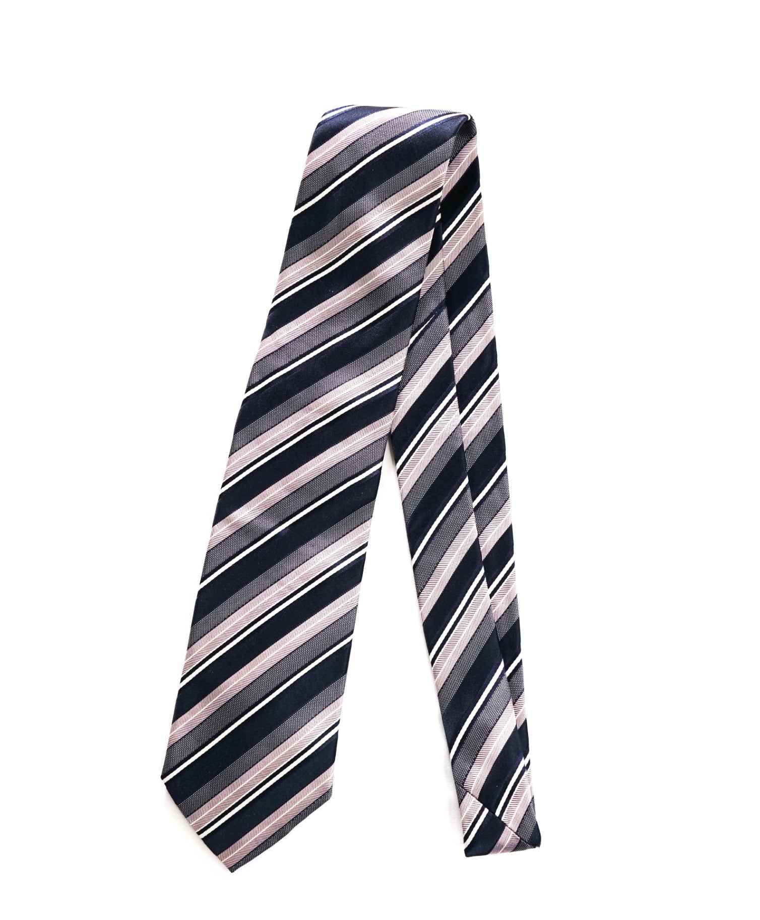 $120 Hugo BOSS - Navy/Pink Stripe Silk - 3.5" Tie