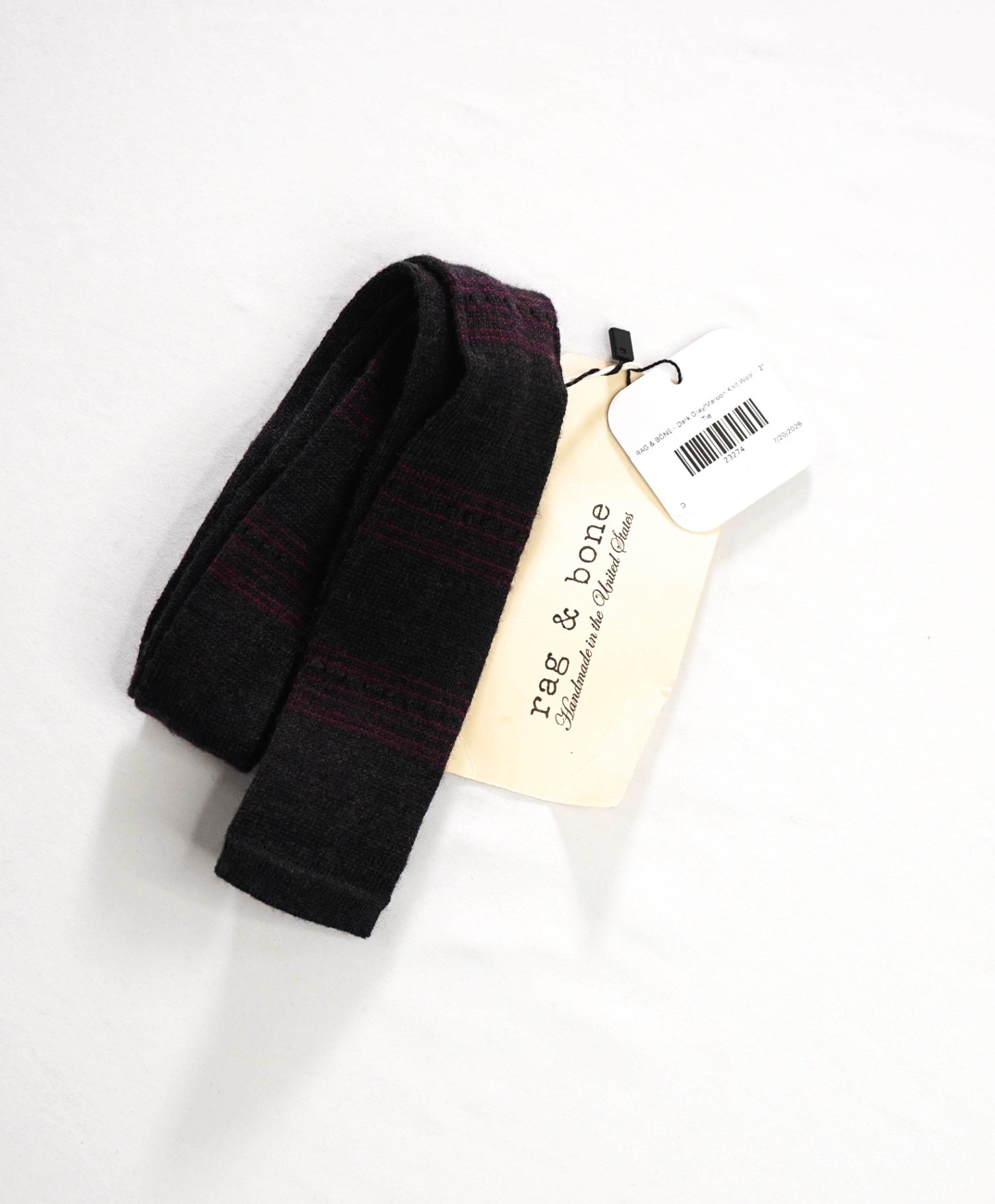 $160 RAG & BONE - Dark Gray/Maroon Knit Wool - 2" Tie