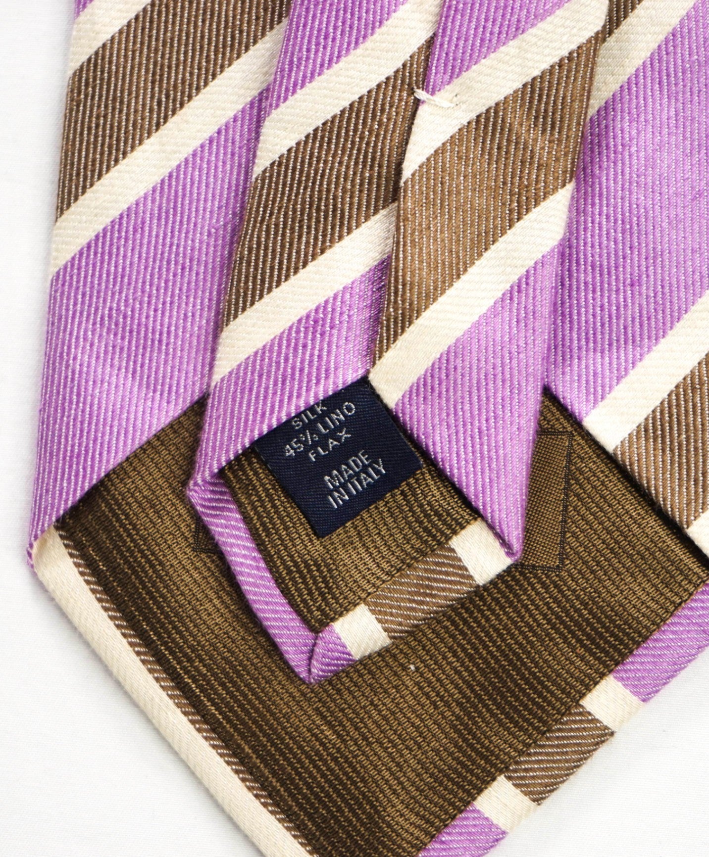 $220 CORNELIANI - Purple/Brown Stripe Silk/Linen - 3.5" Tie