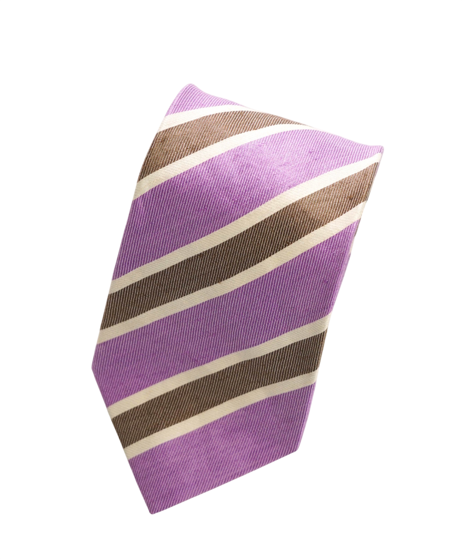 $220 CORNELIANI - Purple/Brown Stripe Silk/Linen - 3.5" Tie