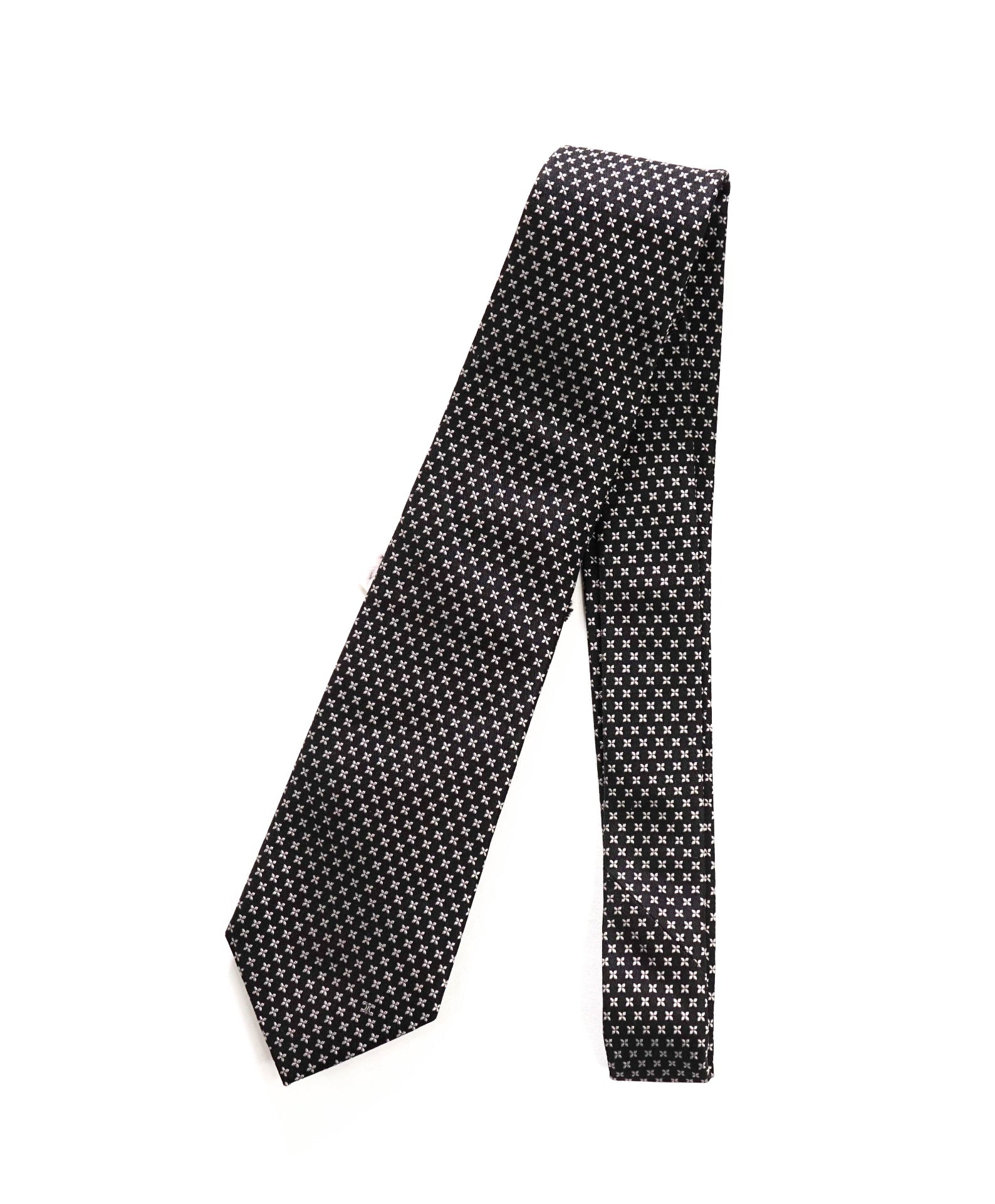$195 CELINE - Black/Silver Logo Silk - 3.25" Tie