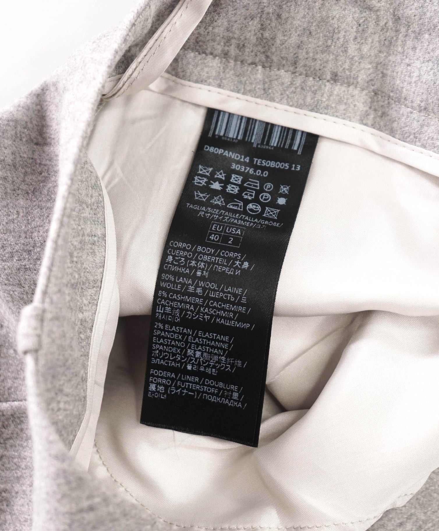$545 ELEVENTY - Gray Flannel Wool/Cashmere Pants - 2US (40EU)