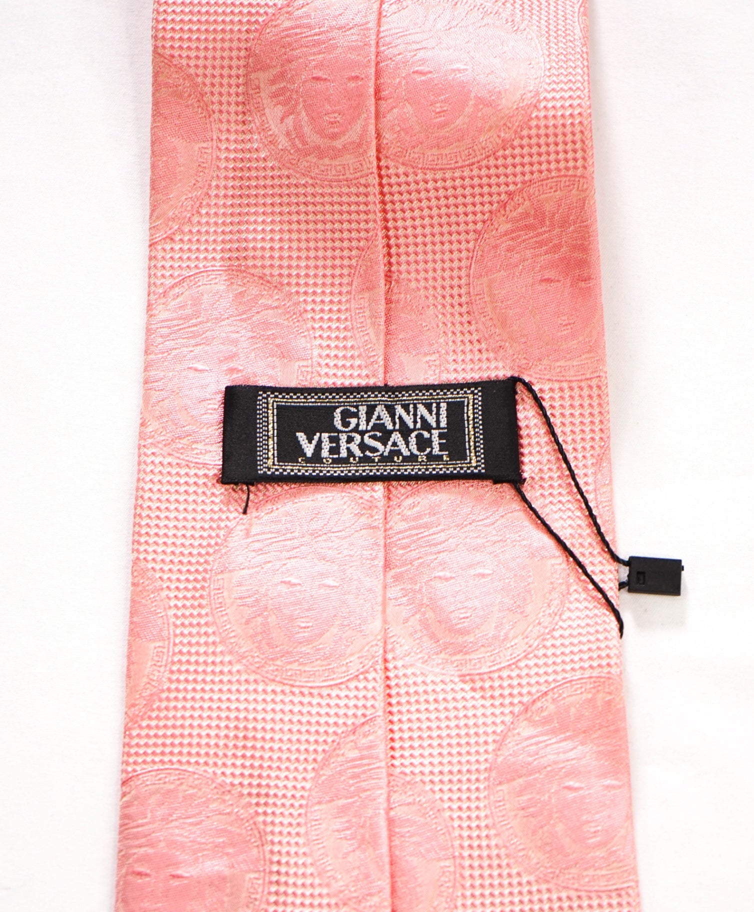 $280 GIANNI VERSACE - VINTAGE Pink LOGO Medallion Silk - 4" Tie