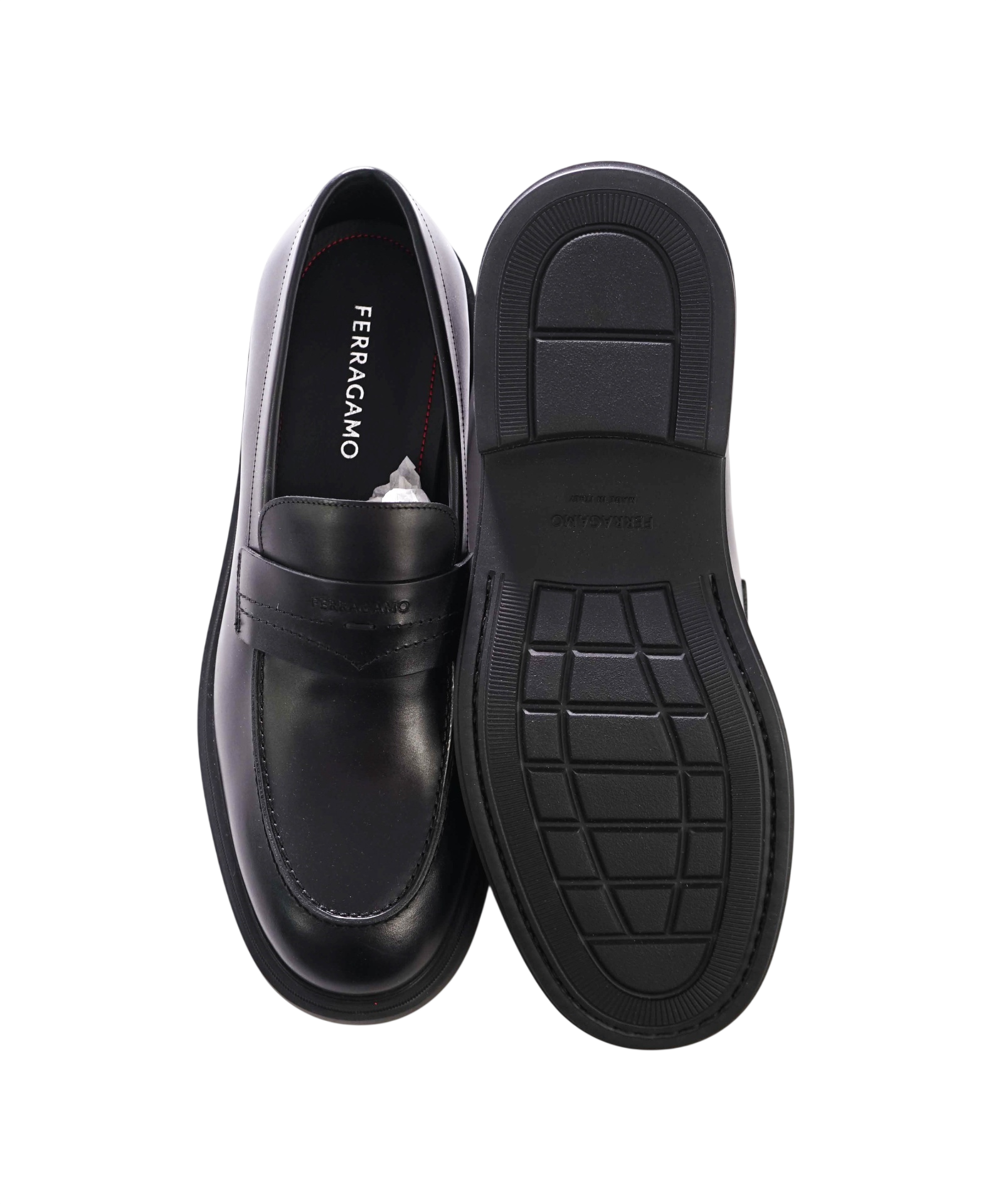 $995 FERRAGAMO - "CALIGOLA" Black Lug-Sole Loafers - 11 EE