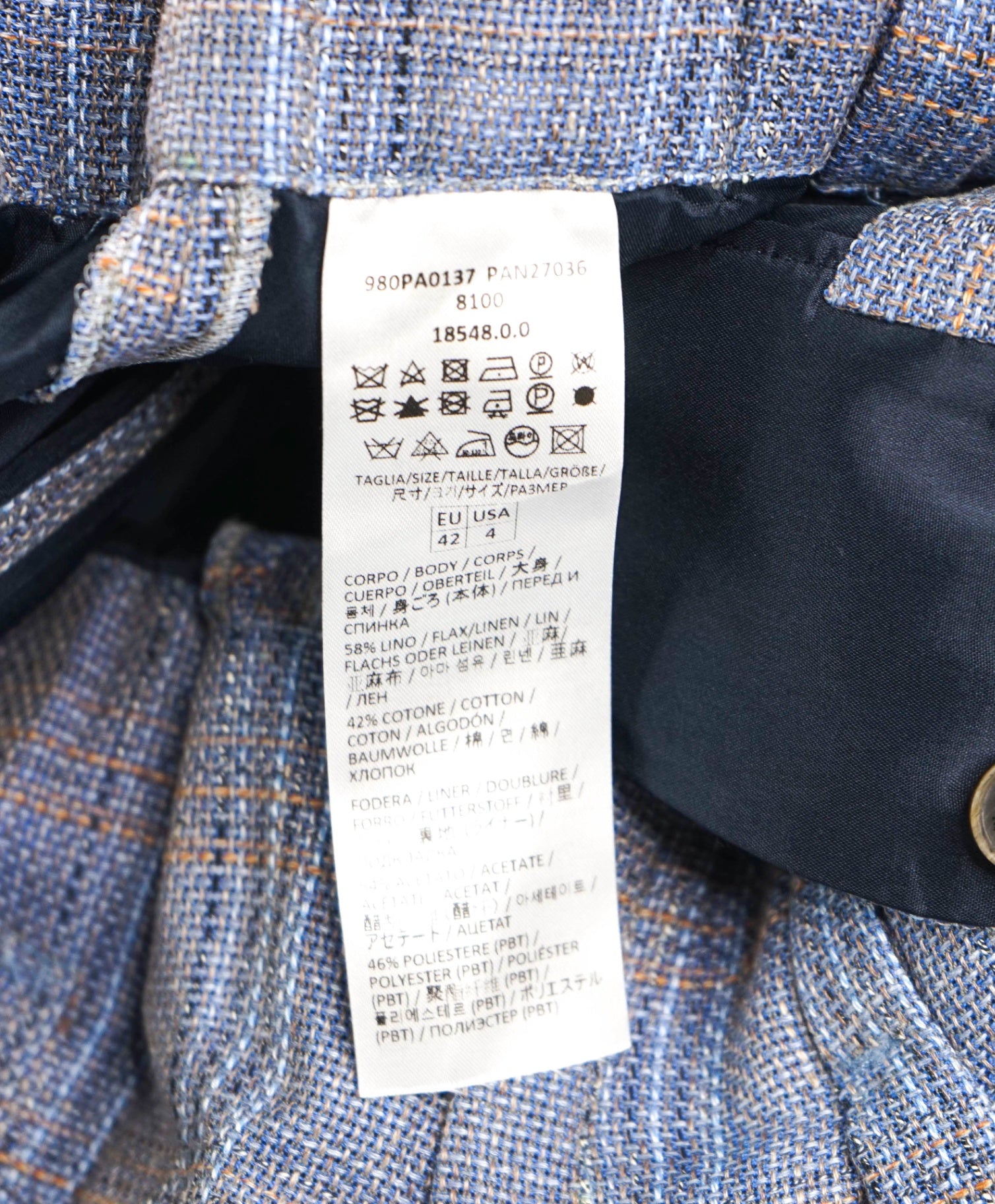 $545 ELEVENTY - Blue Woven Cotton/Linen Pants - 4 US (42EU)