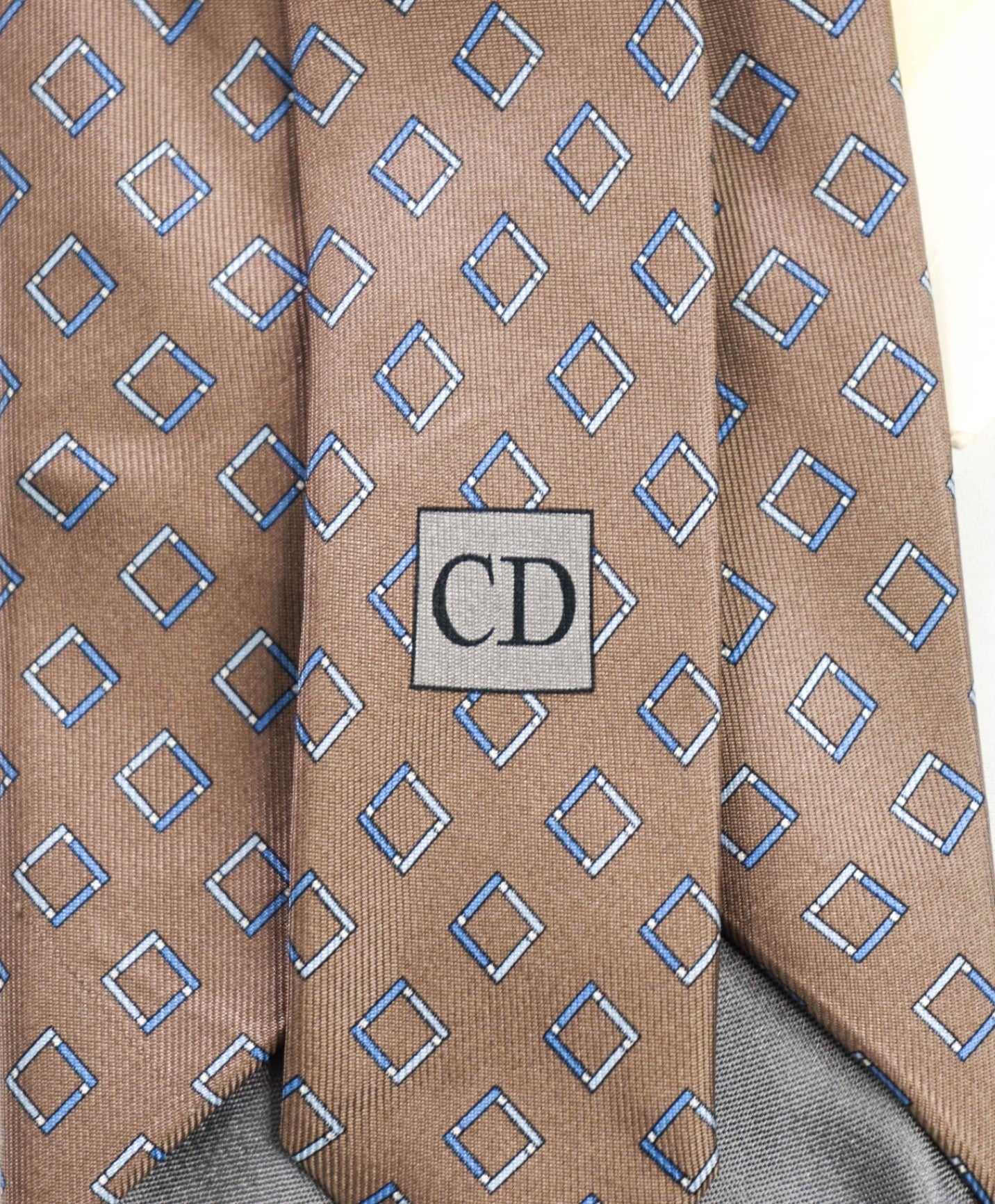CHRISTIAN DIOR - VINTAGE Brown/Blue Geometric Silk - 3.75" Tie