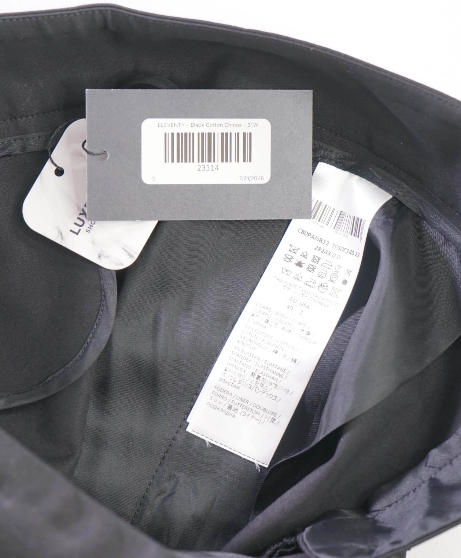 $495 ELEVENTY - Black Cotton Chinos - 2 US (40EU)