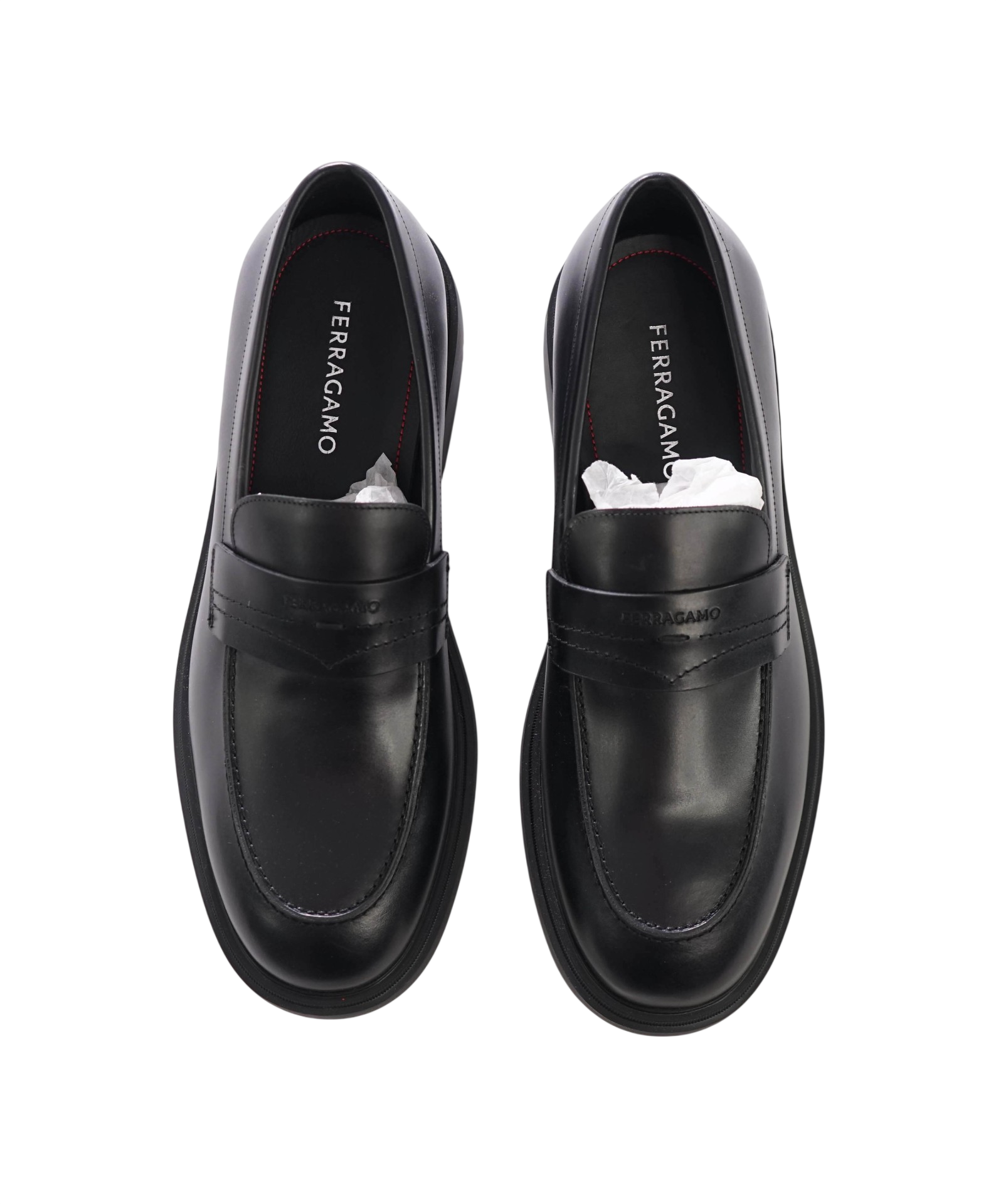 $995 FERRAGAMO - "CALIGOLA" Black Lug-Sole Loafers - 11 EE
