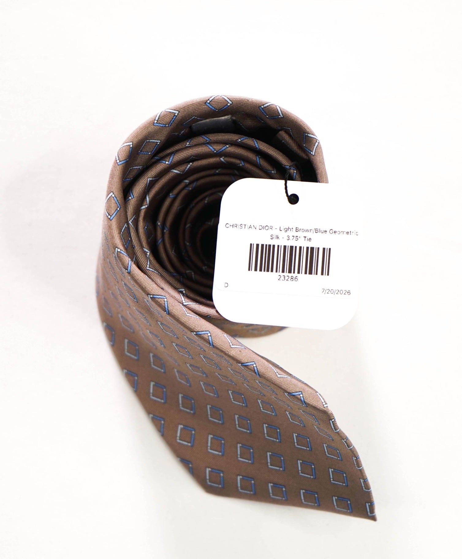CHRISTIAN DIOR - VINTAGE Brown/Blue Geometric Silk - 3.75" Tie