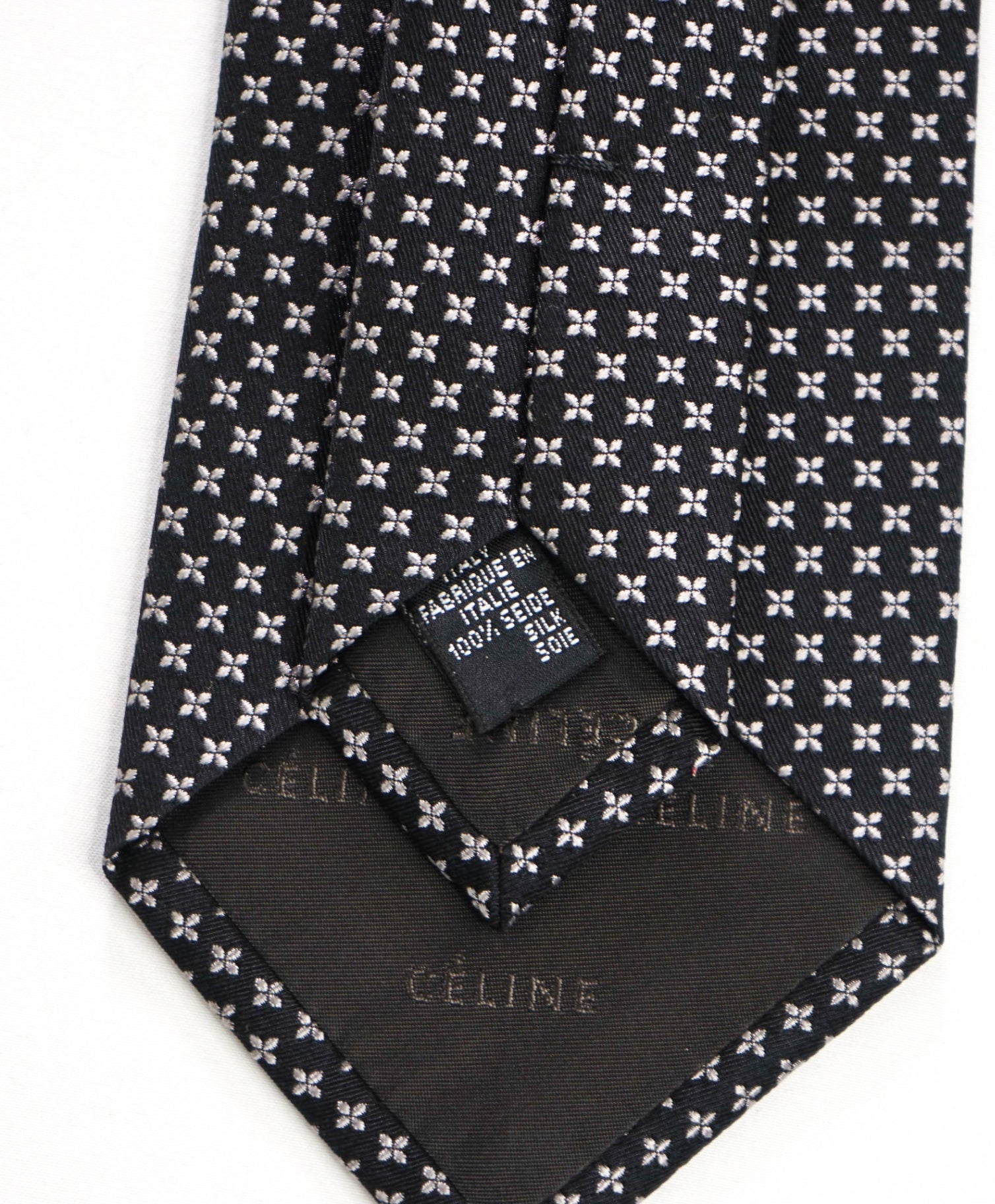 $195 CELINE - Black/Silver Logo Silk - 3.25" Tie