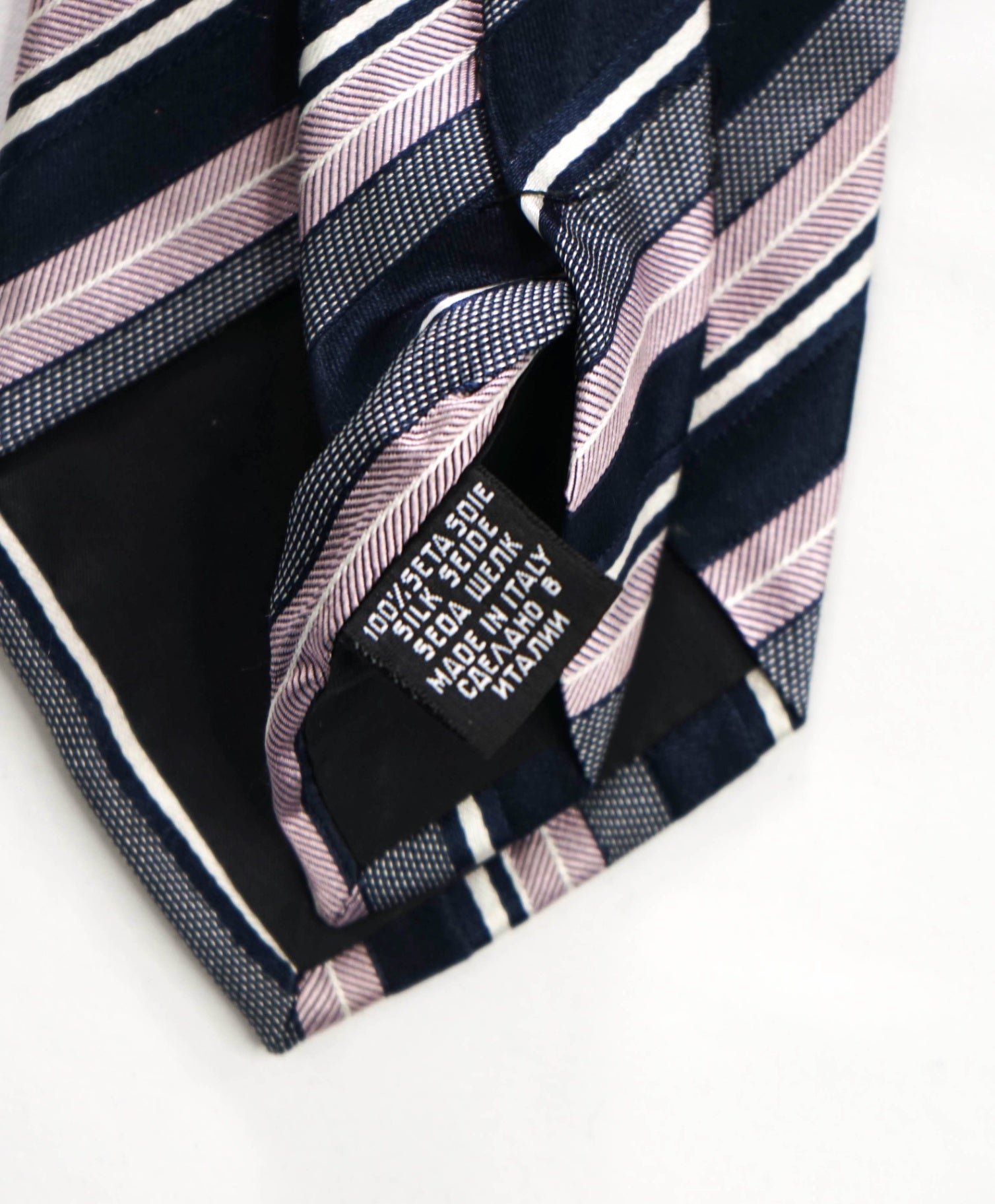 $120 Hugo BOSS - Navy/Pink Stripe Silk - 3.5" Tie